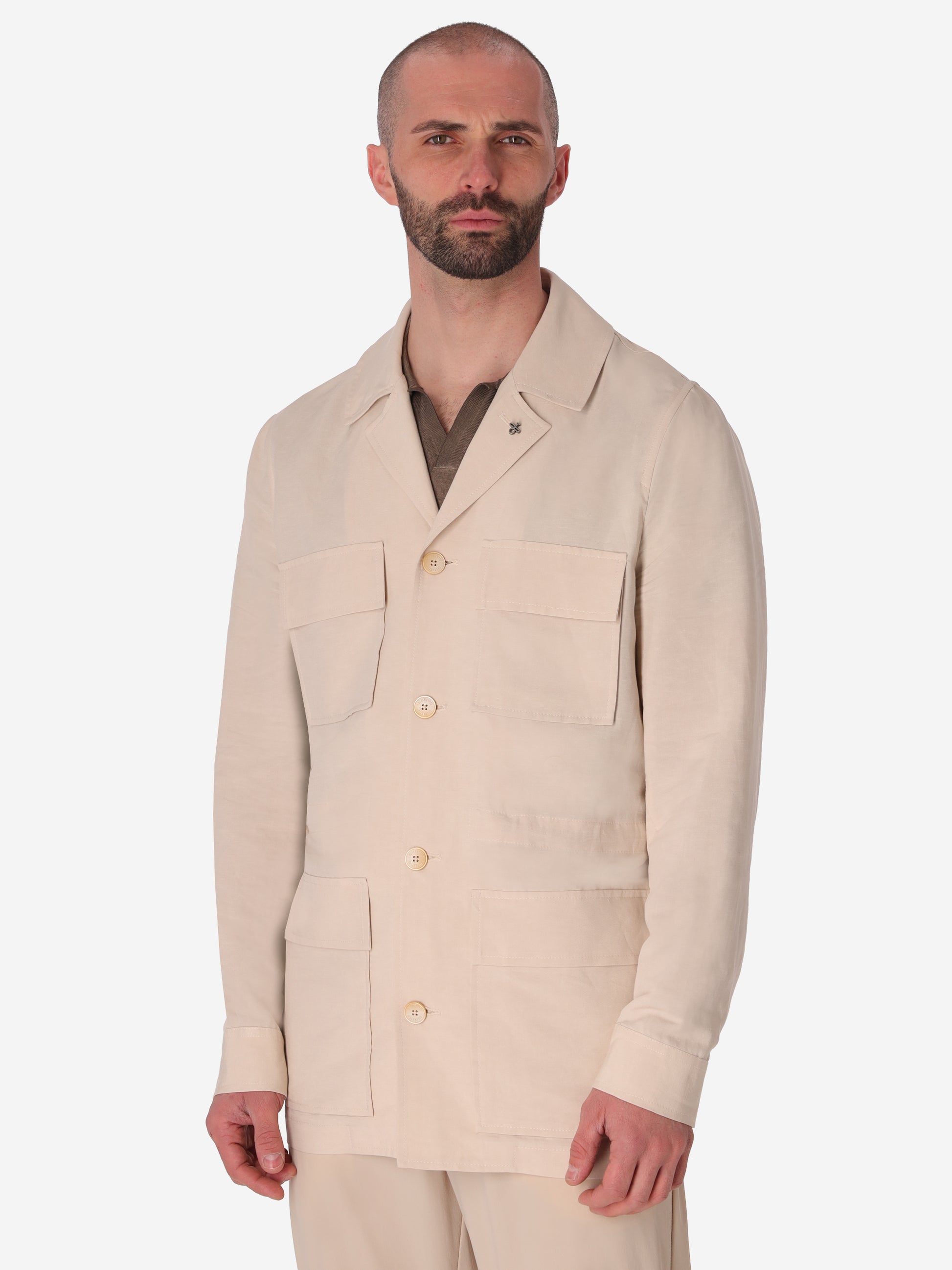 Field Jacket Alloro In Lightweight Linen-Viscose Fabric