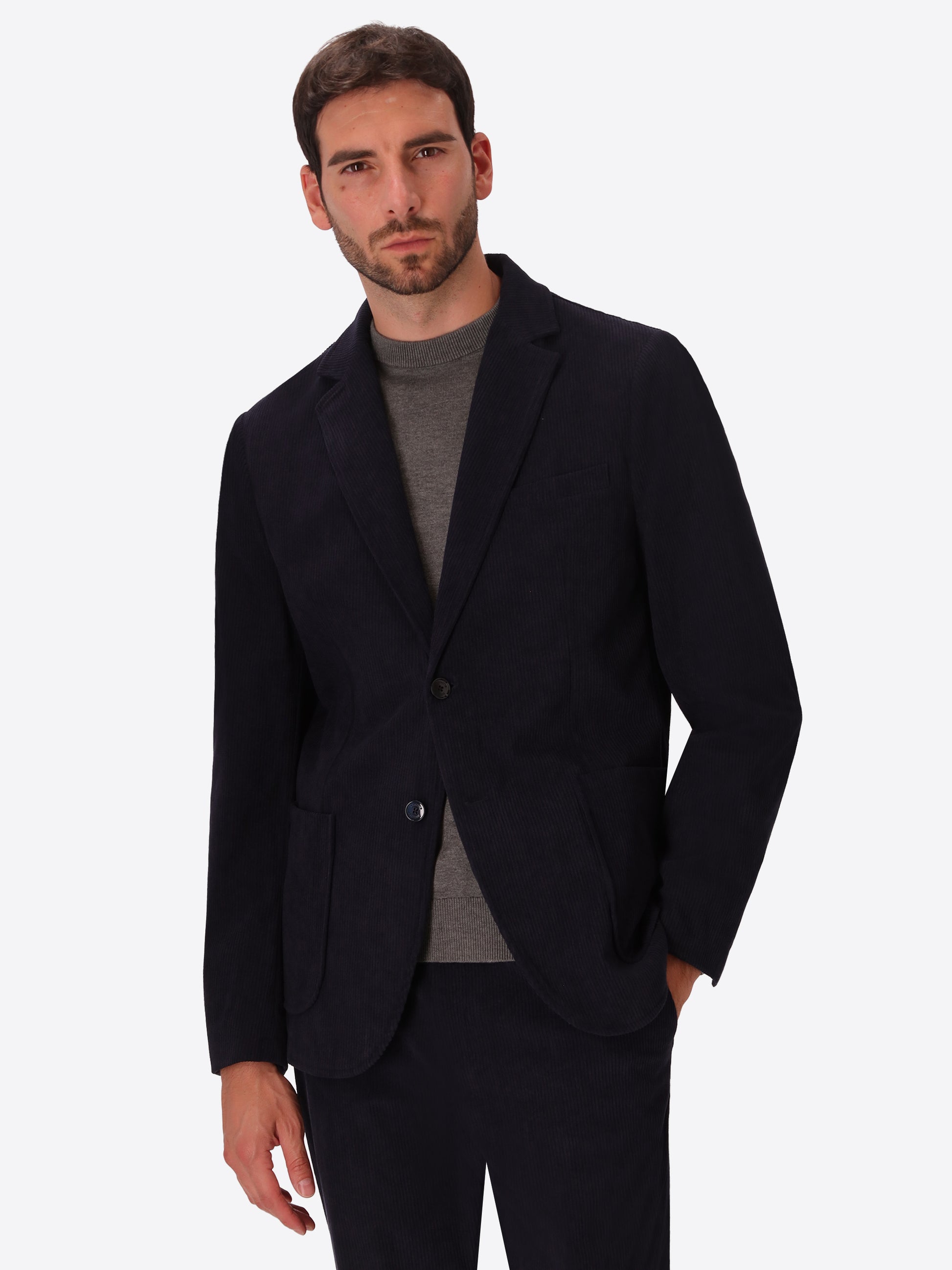 Leonardo Blue 1000-Stripe Super-Comfort Velvet Jacket - Model Front View