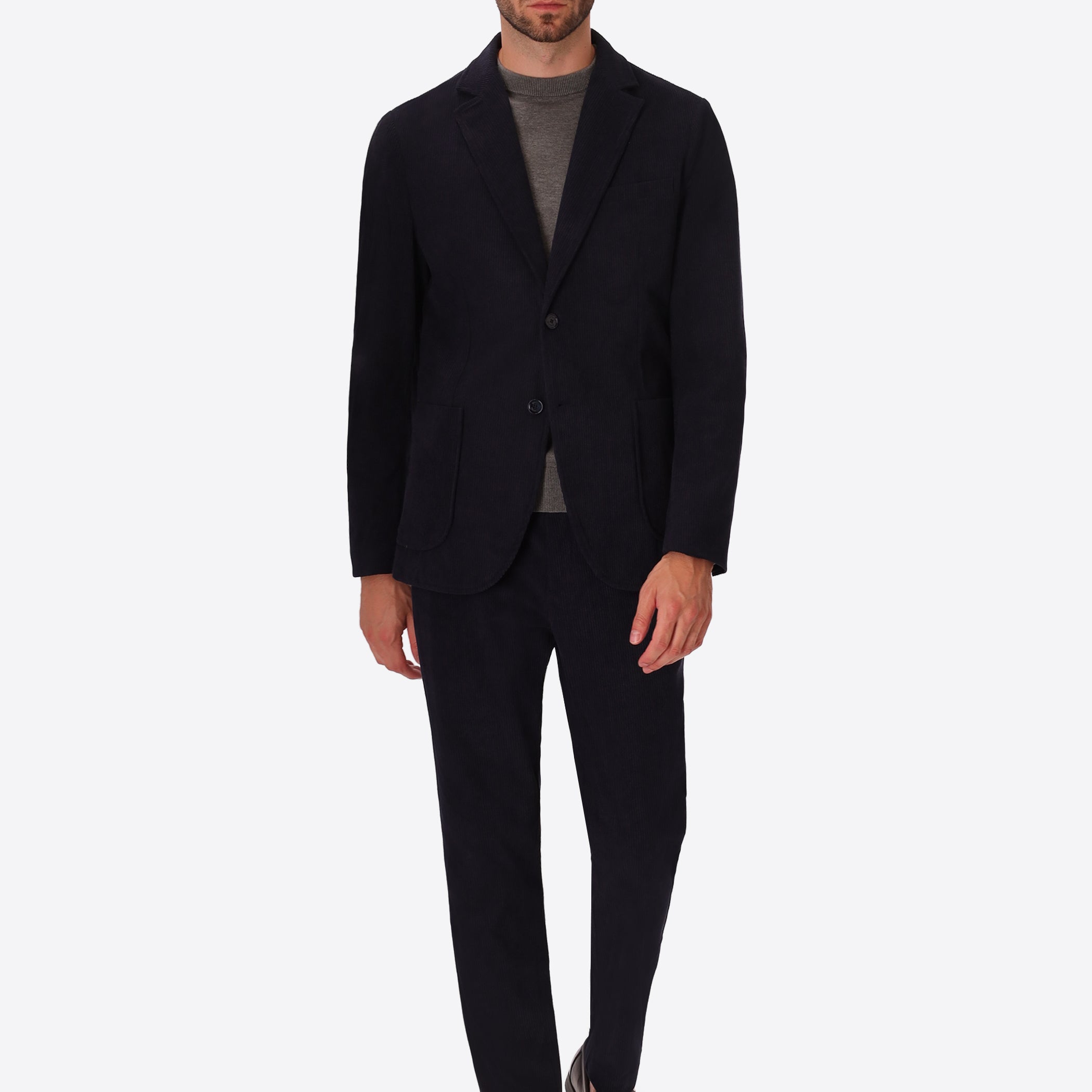 Leonardo Blue 1000-Stripe Super-Comfort Velvet Jacket - Model Full Body Shot