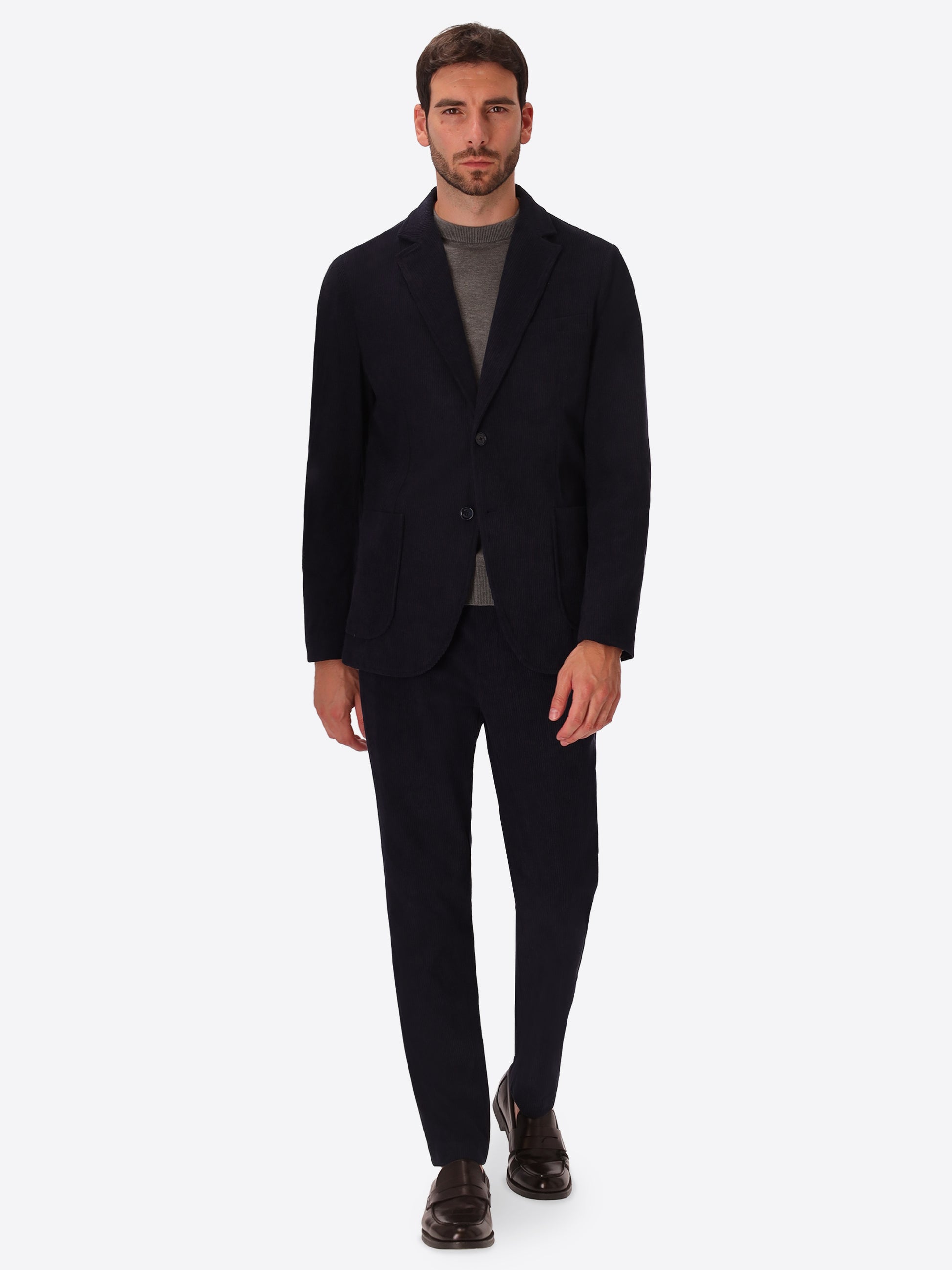 Leonardo Blue 1000-Stripe Super-Comfort Velvet Jacket - Model Full Body Shot