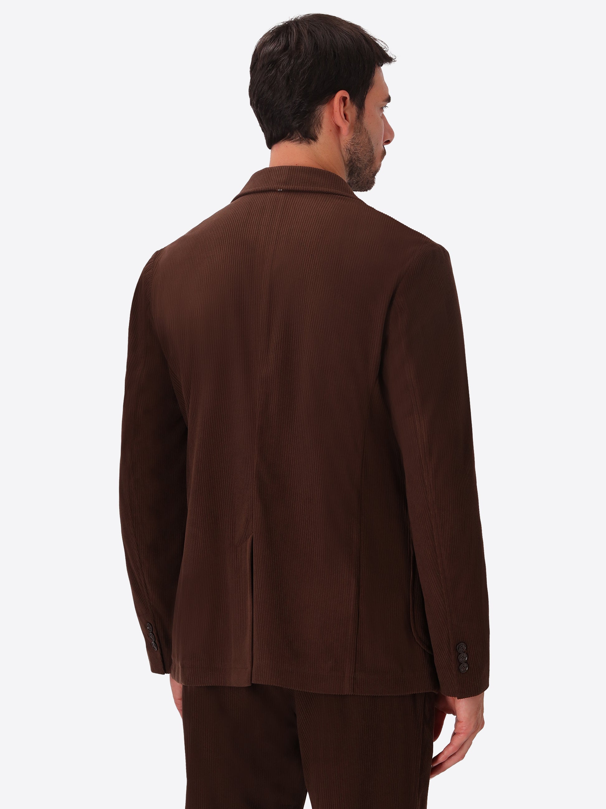 Leonardo Brown 1000-Stripe Super-Comfort Velvet Jacket - Model Back View