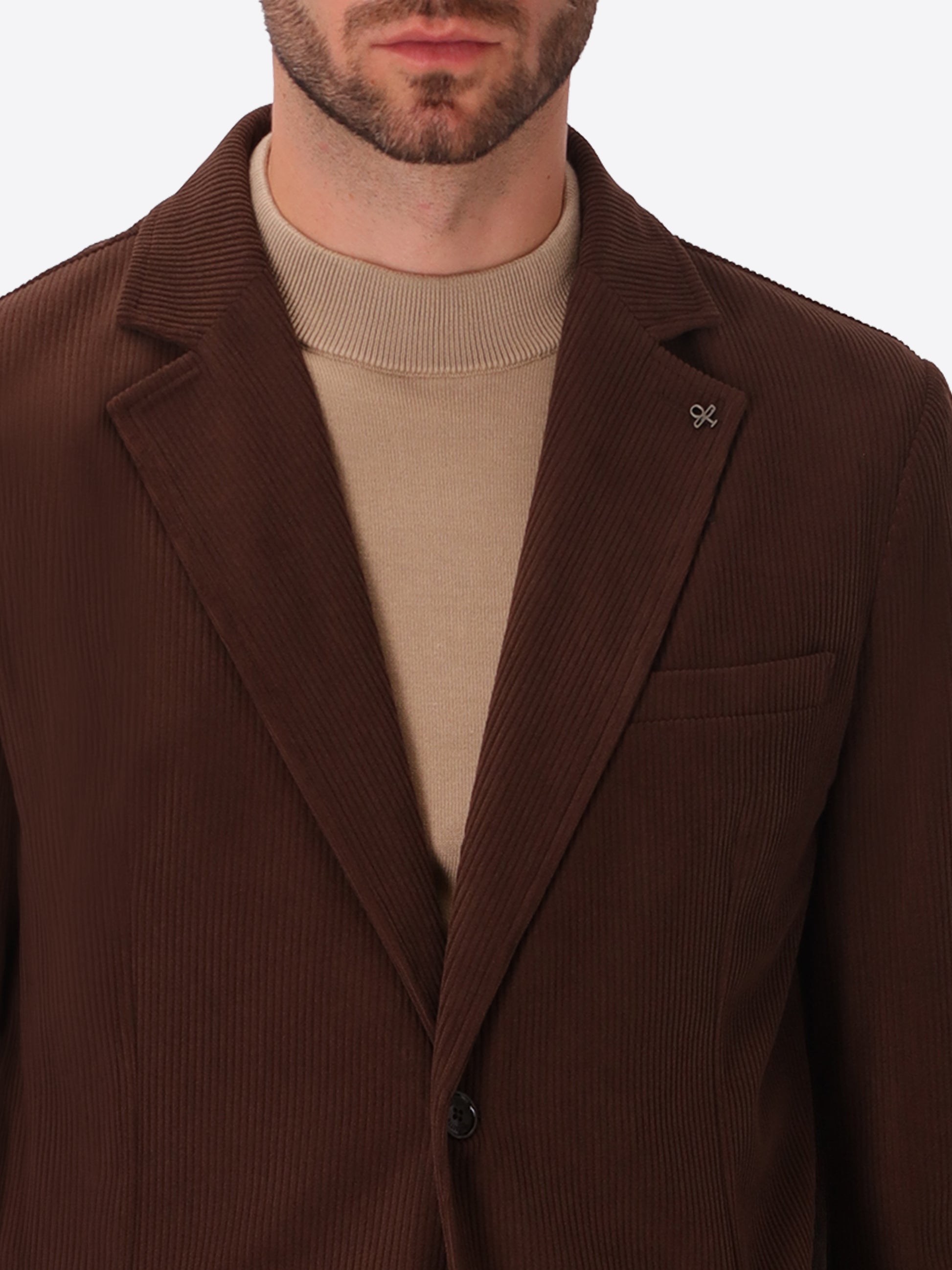 Leonardo Brown 1000-Stripe Super-Comfort Velvet Jacket - Close-Up Of The Collar
