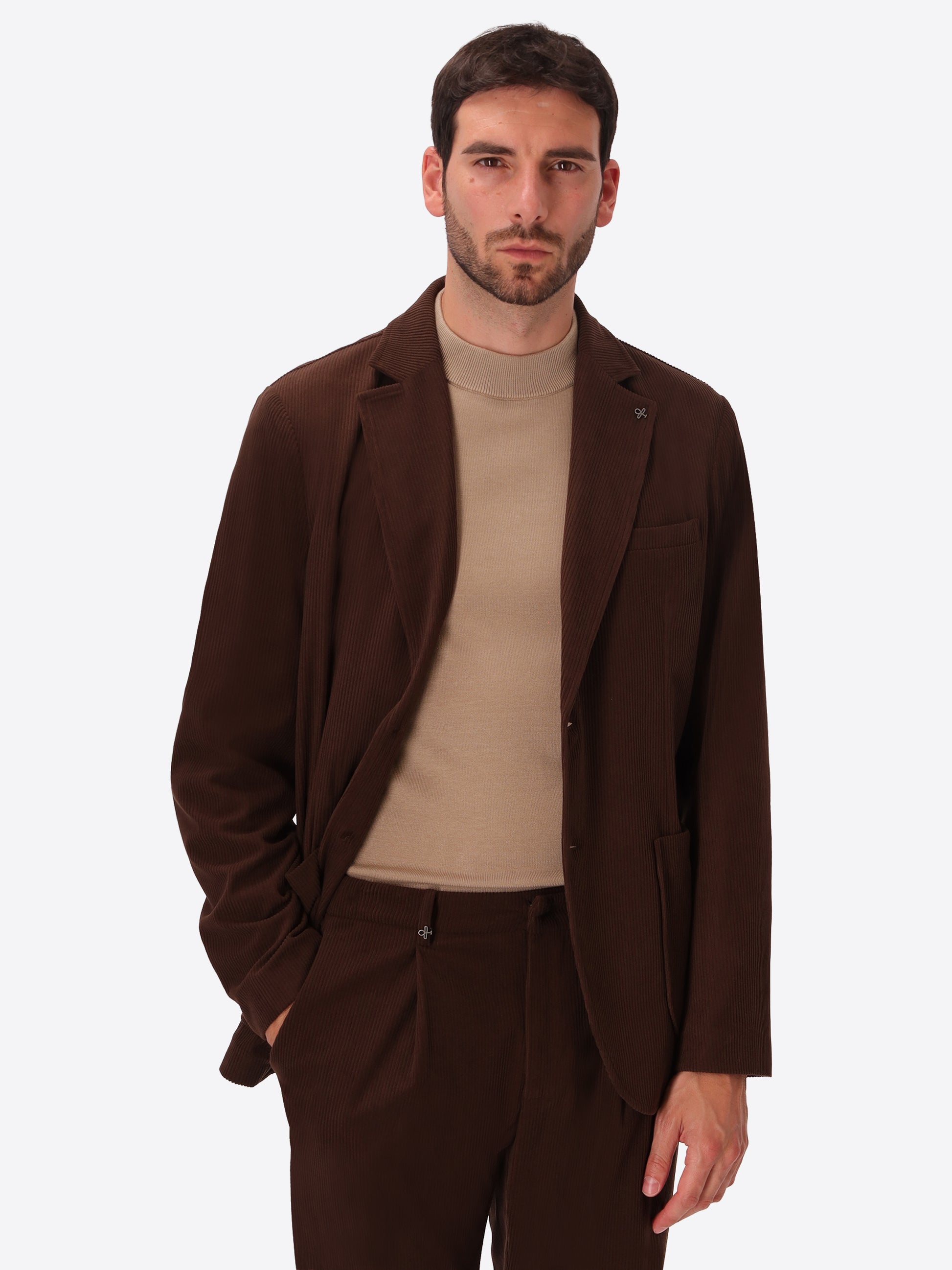 Leonardo Brown 1000-Stripe Super-Comfort Velvet Jacket - Model Front View