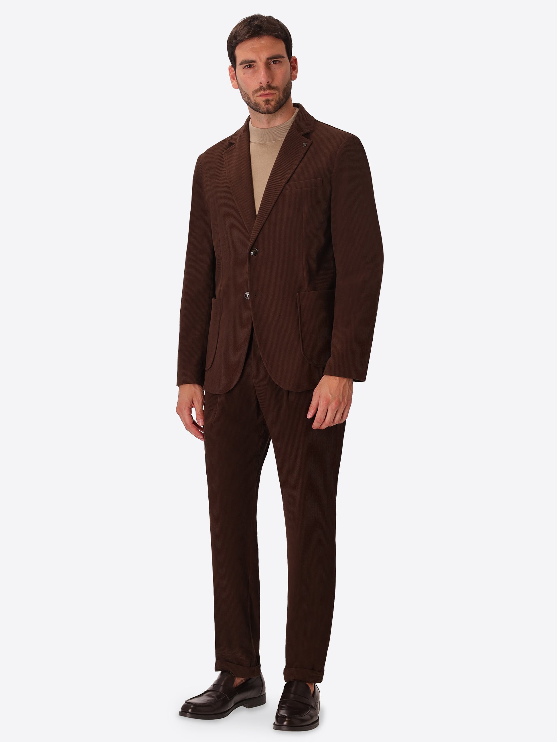 Leonardo Brown 1000-Stripe Super-Comfort Velvet Jacket - Model Full Body Shot