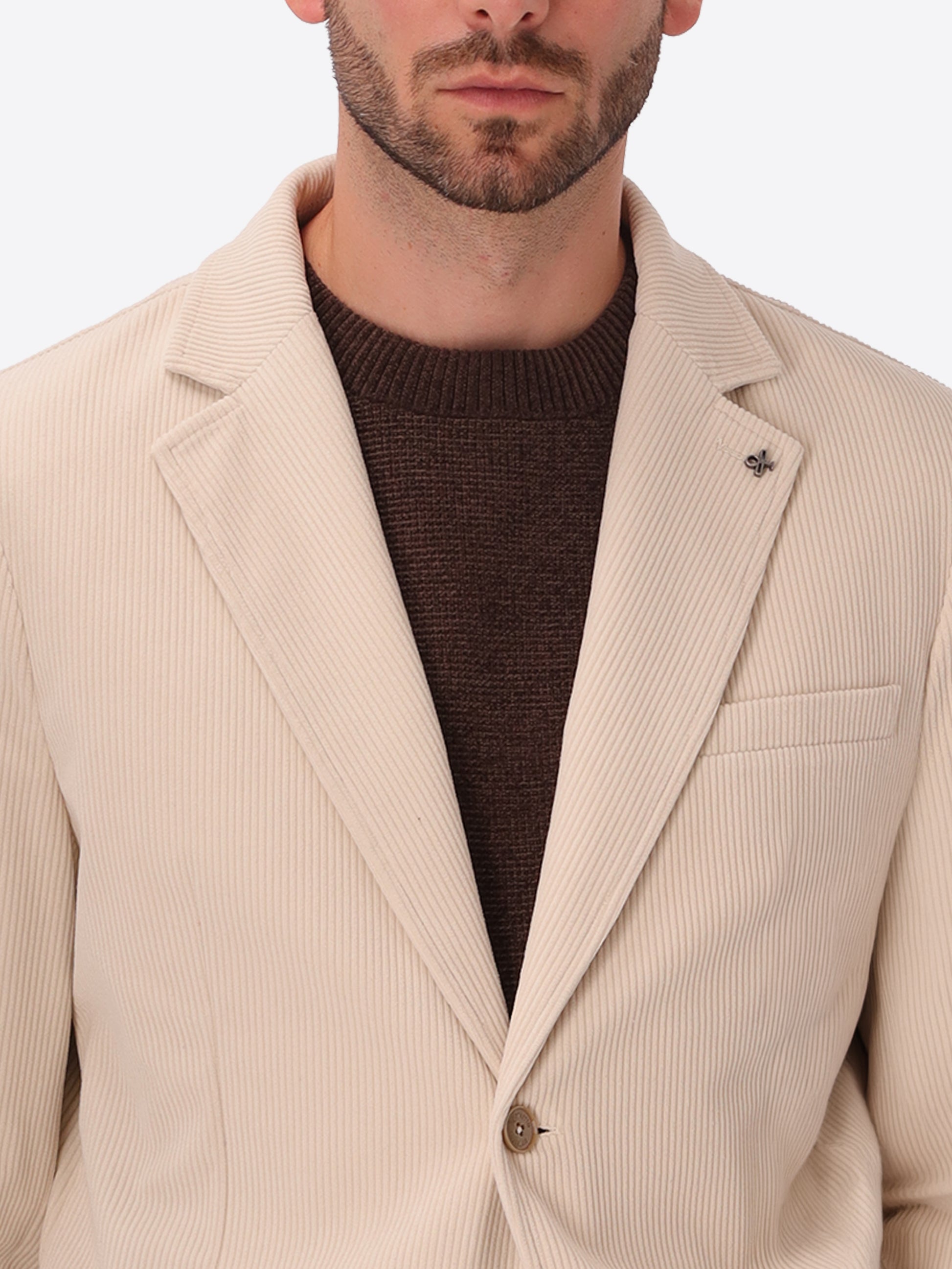 Leonardo Off White 1000-Stripe Super-Comfort Velvet Jacket - Close-Up Of The Collar