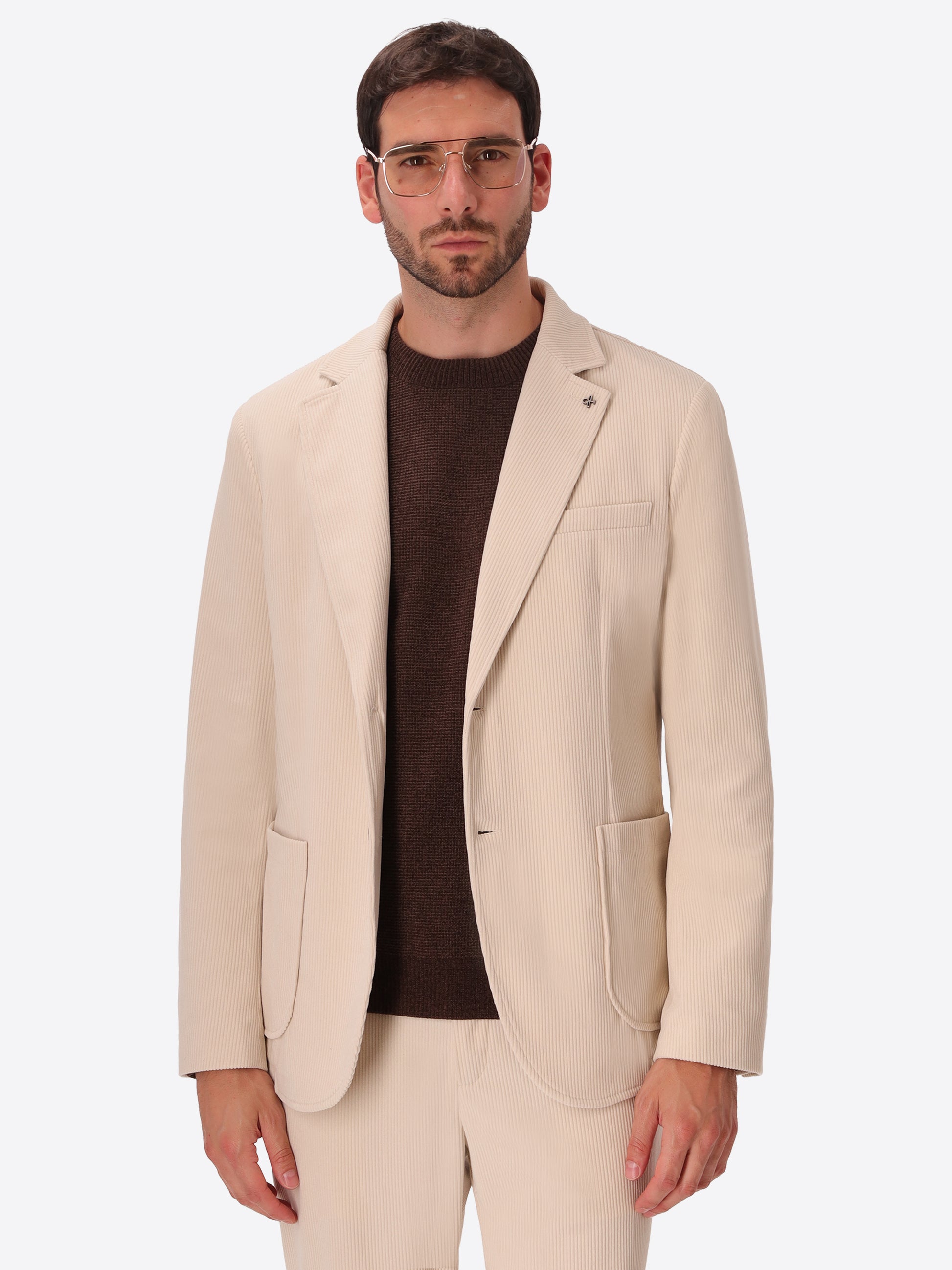 Leonardo Off White 1000-Stripe Super-Comfort Velvet Jacket - Model Front View