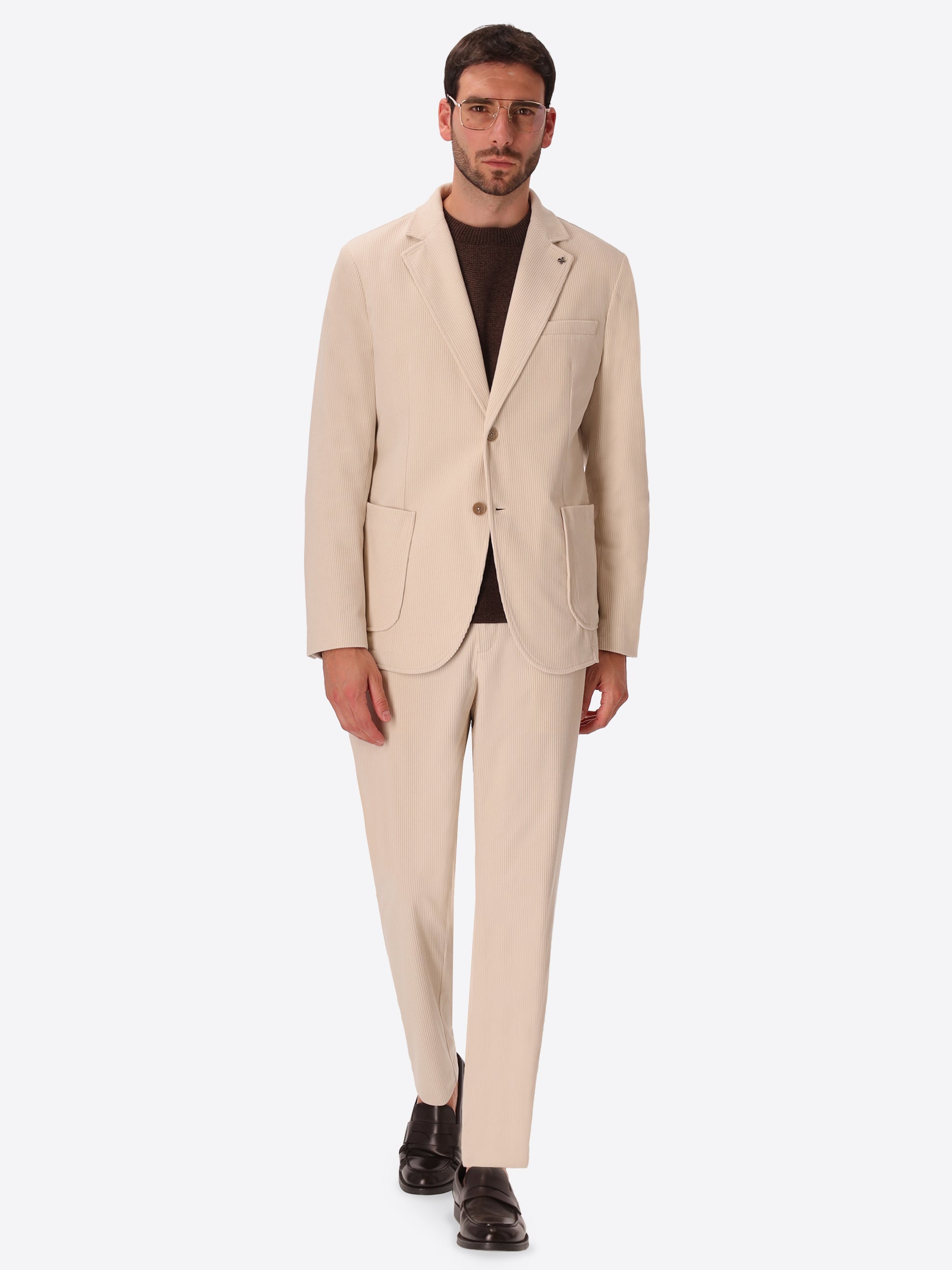 Leonardo Off White 1000-Stripe Super-Comfort Velvet Jacket - Model Full Body Shot