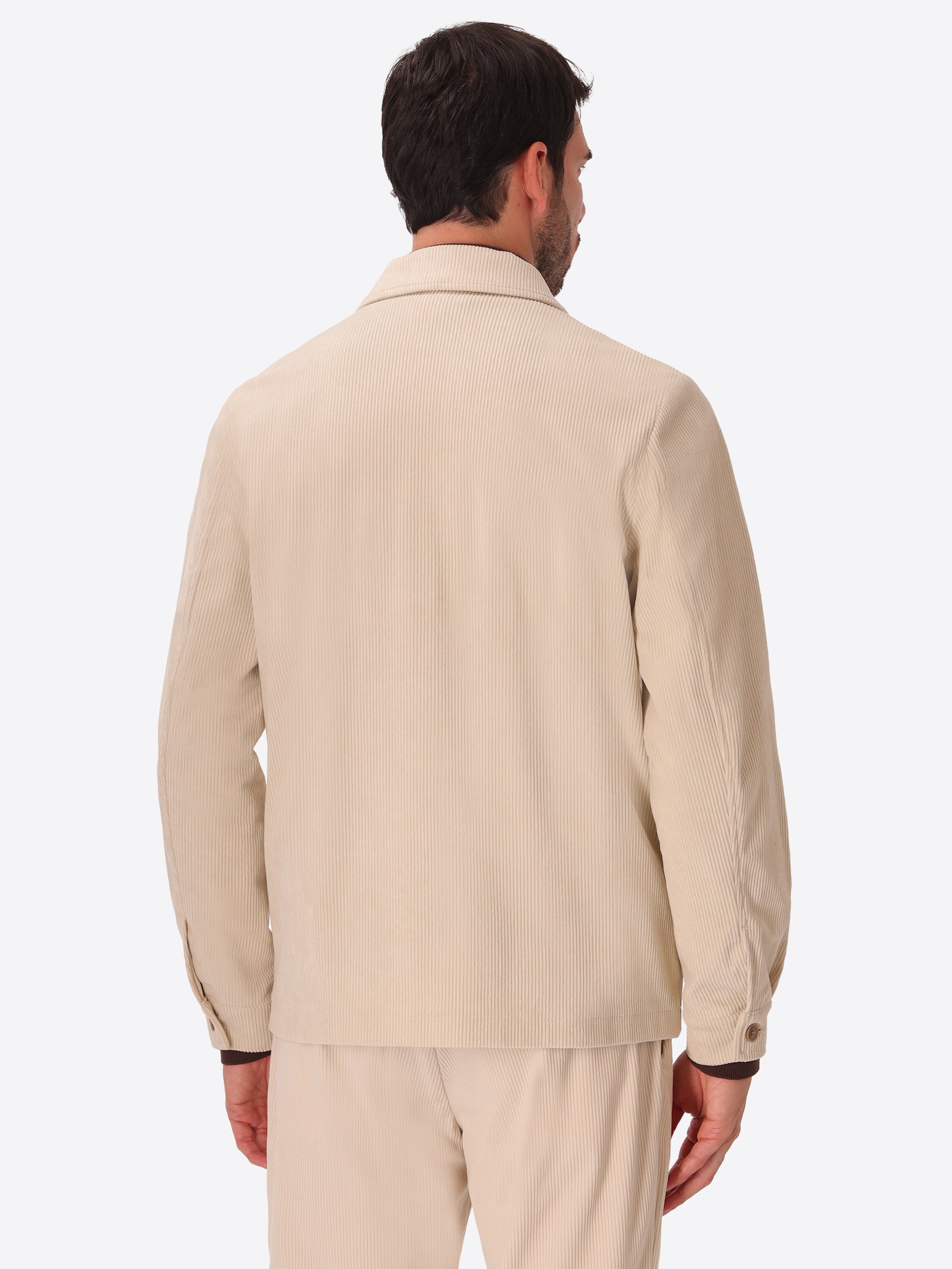 Leonardo Off White 1000-Stripe Super-Comfort Velvet Shirt Jacket - Model Back View