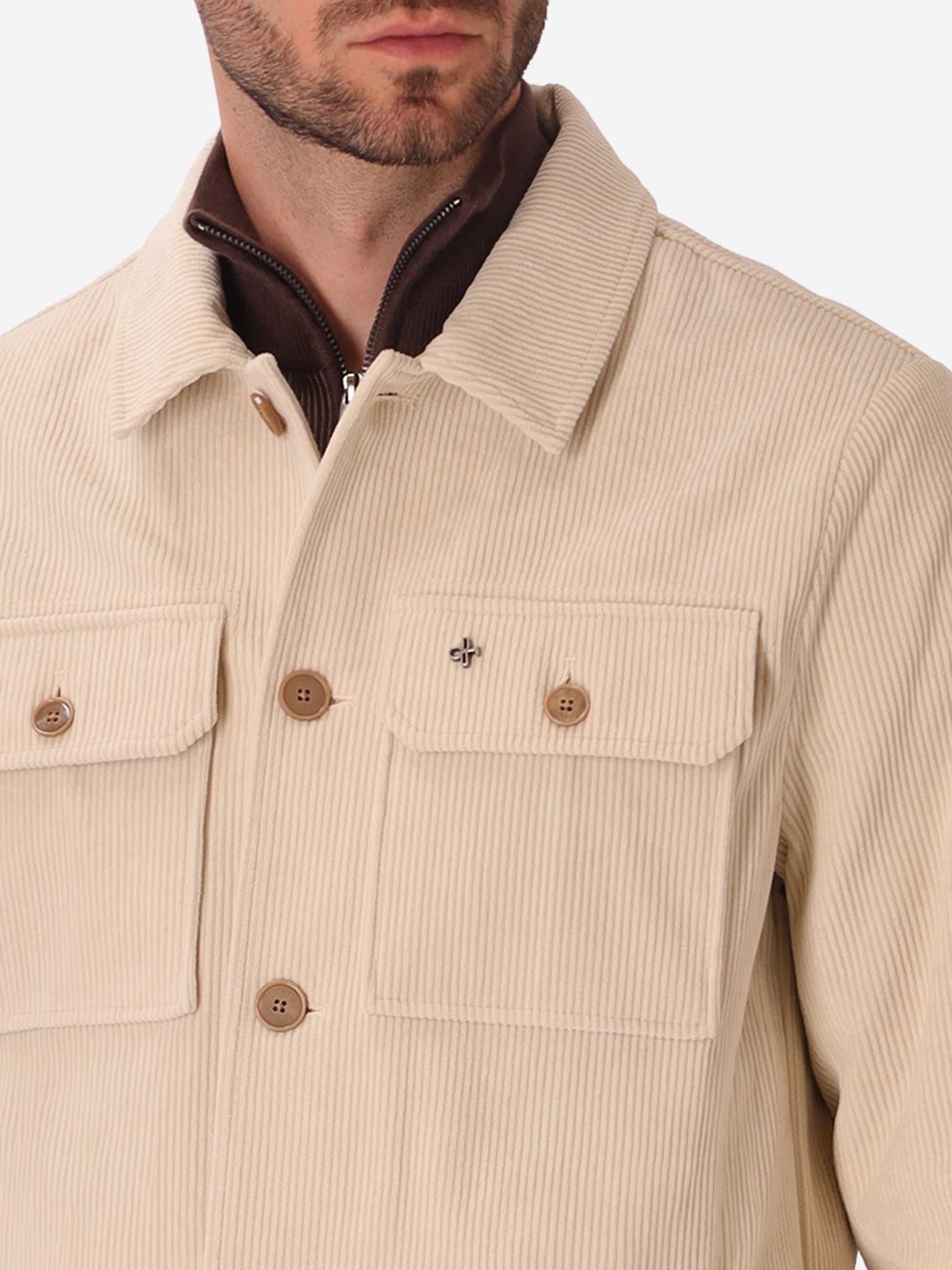 Leonardo Off White 1000-Stripe Super-Comfort Velvet Shirt Jacket - Close-Up Of The Collar