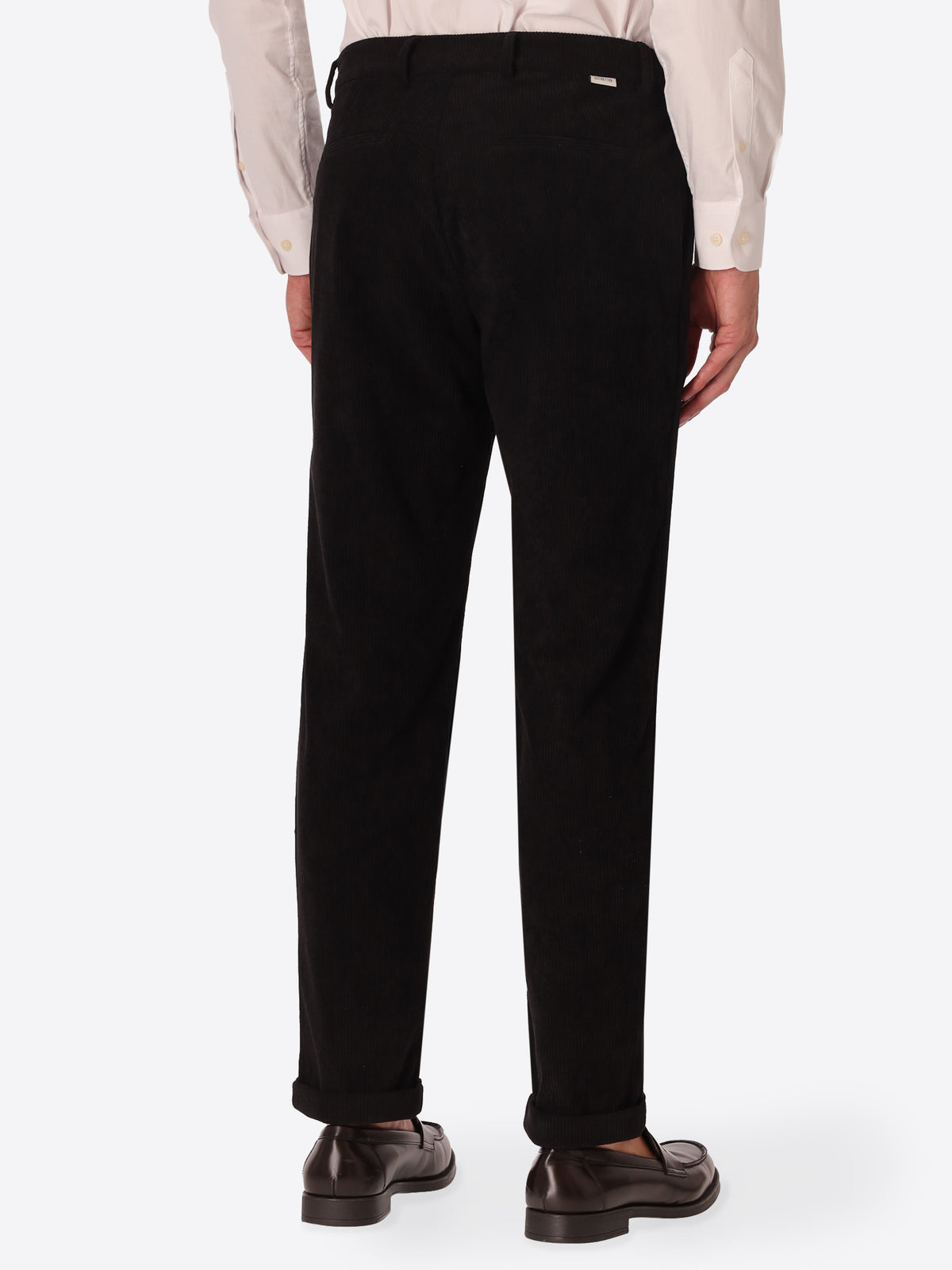 Rio Pences Leonardo Black 1000-Stripe Super-Comfort Velvet Trousers - Model Back View