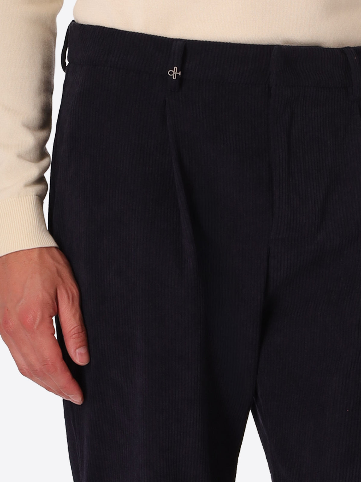 Rio Pences Leonardo Blue 1000-Stripe Super-Comfort Velvet Trousers - Close-Up Of The Front Pocket