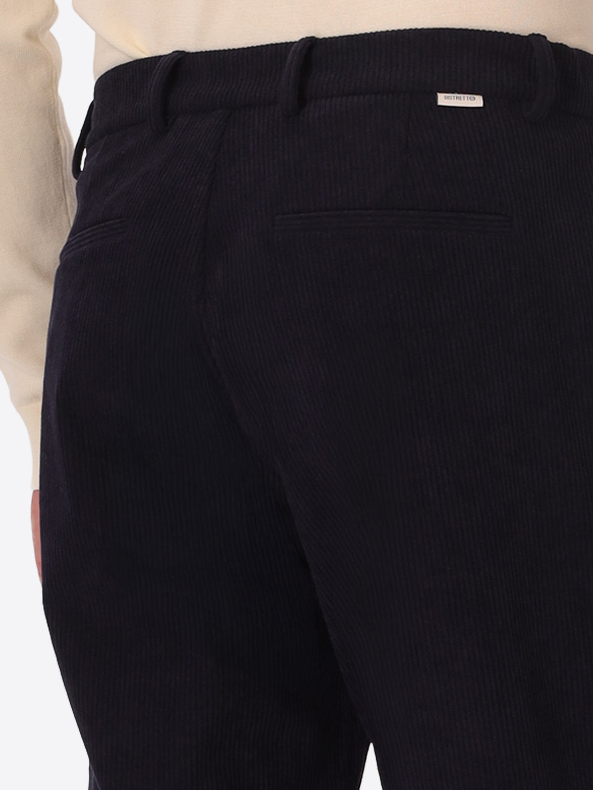 Rio Pences Leonardo Blue 1000-Stripe Super-Comfort Velvet Trousers - Close-Up Of The Back Pocket