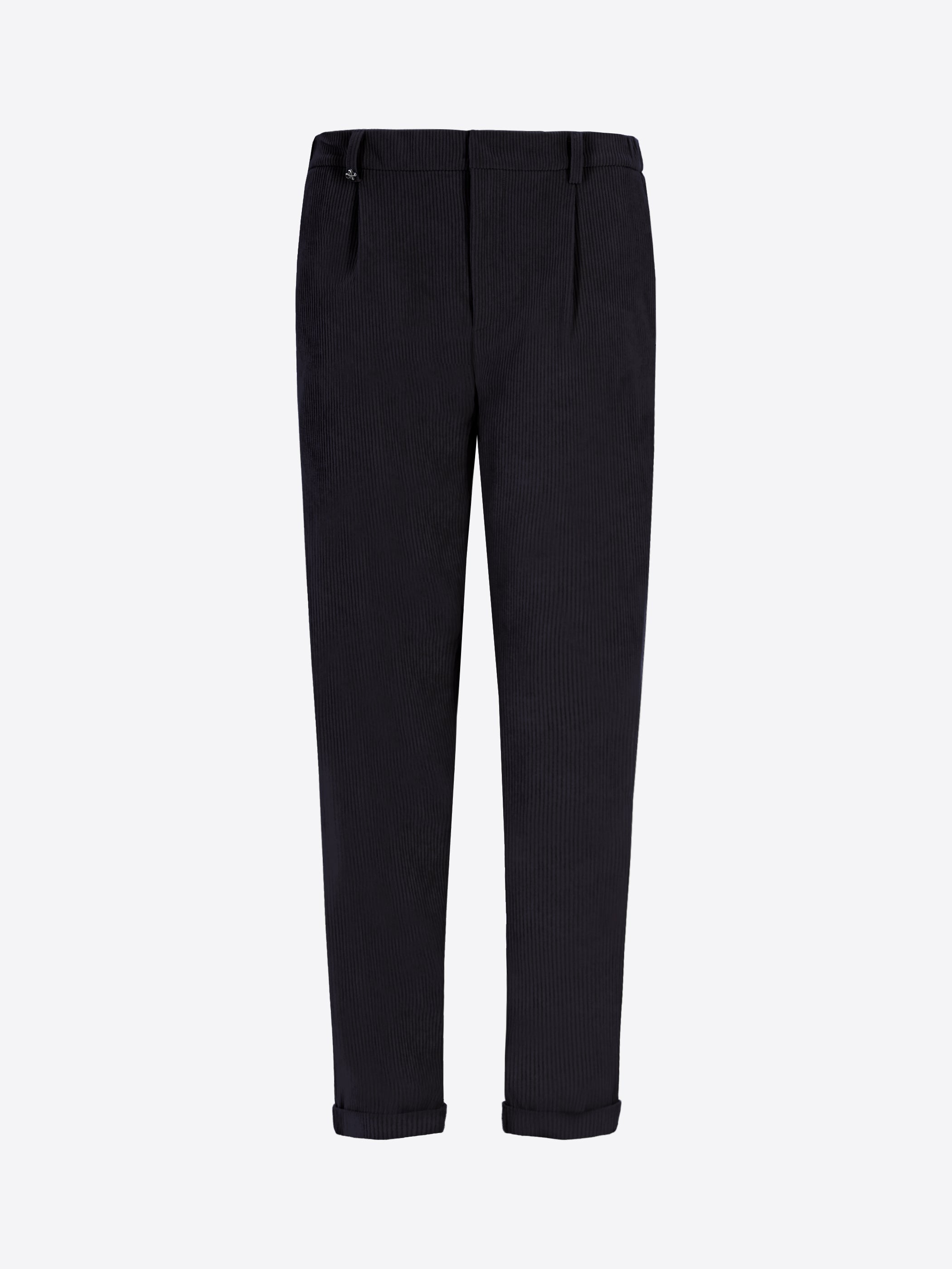 Distretto12 Rio Pences Leonardo Blue 1000-Stripe Super-Comfort Velvet Trousers - Product Still Life
