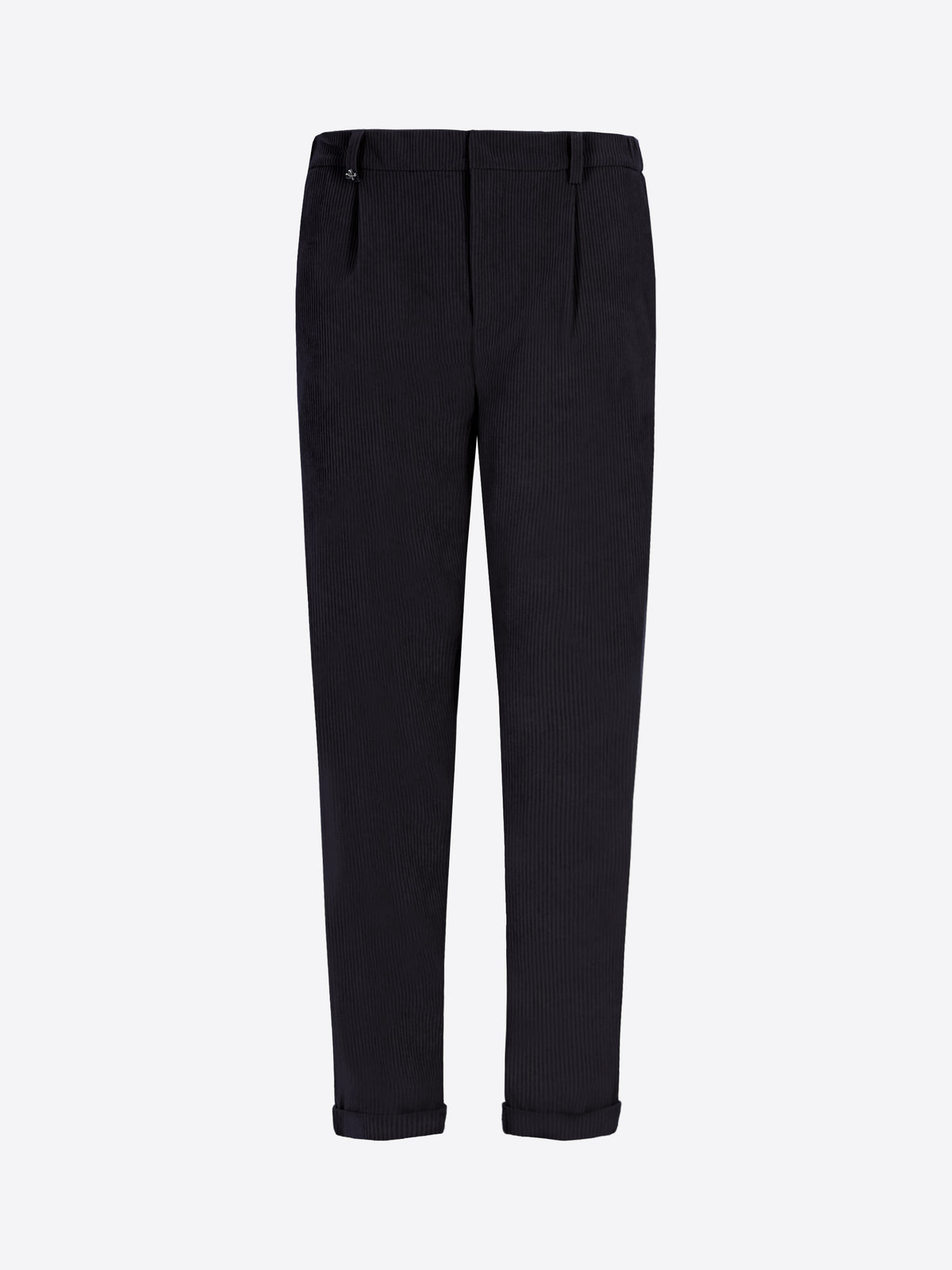 Distretto12 Rio Pences Leonardo Blue 1000-Stripe Super-Comfort Velvet Trousers - Product Still Life