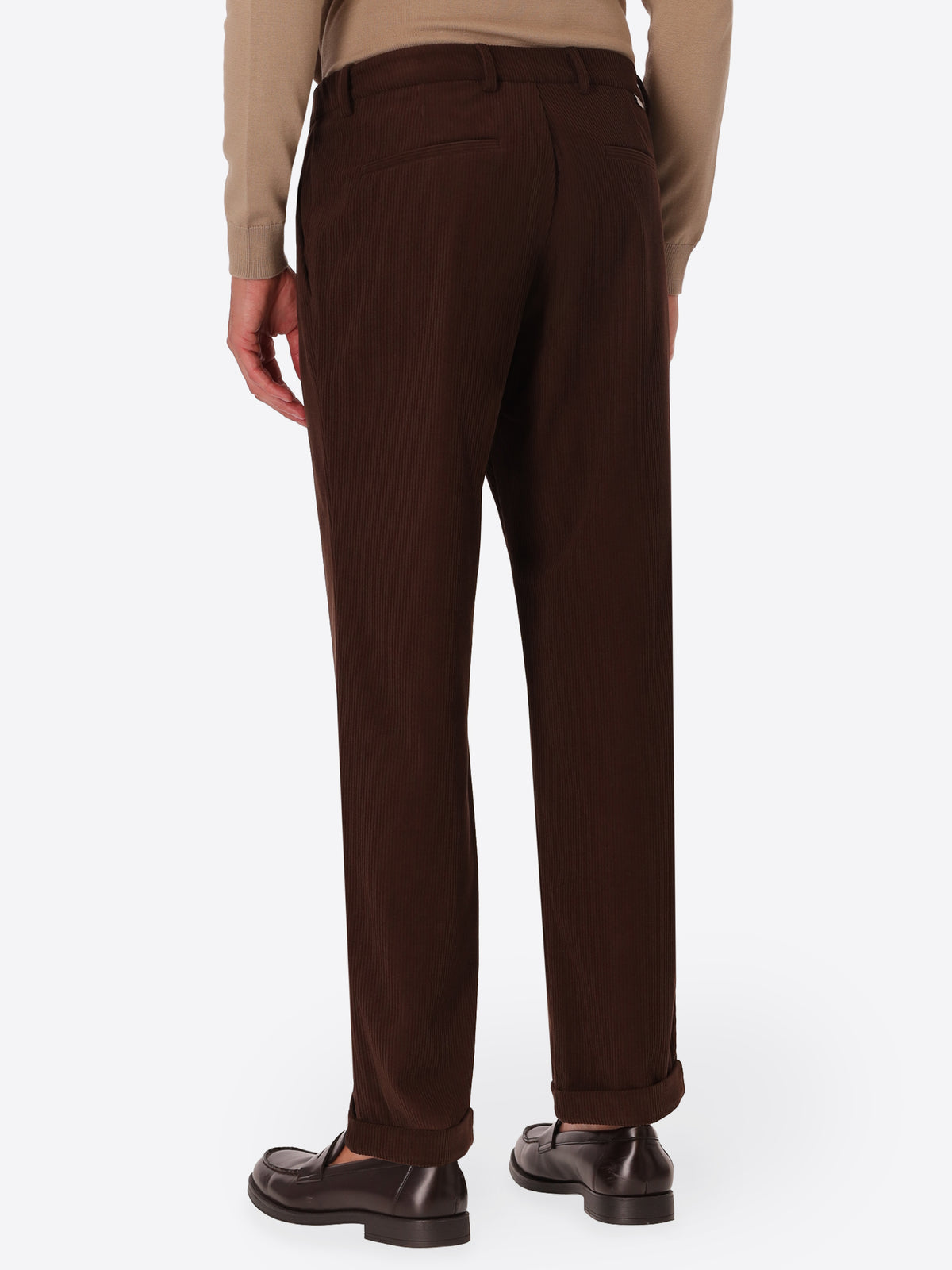 Rio Pences Leonardo Brown 1000-Stripe Super-Comfort Velvet Trousers - Model Back View