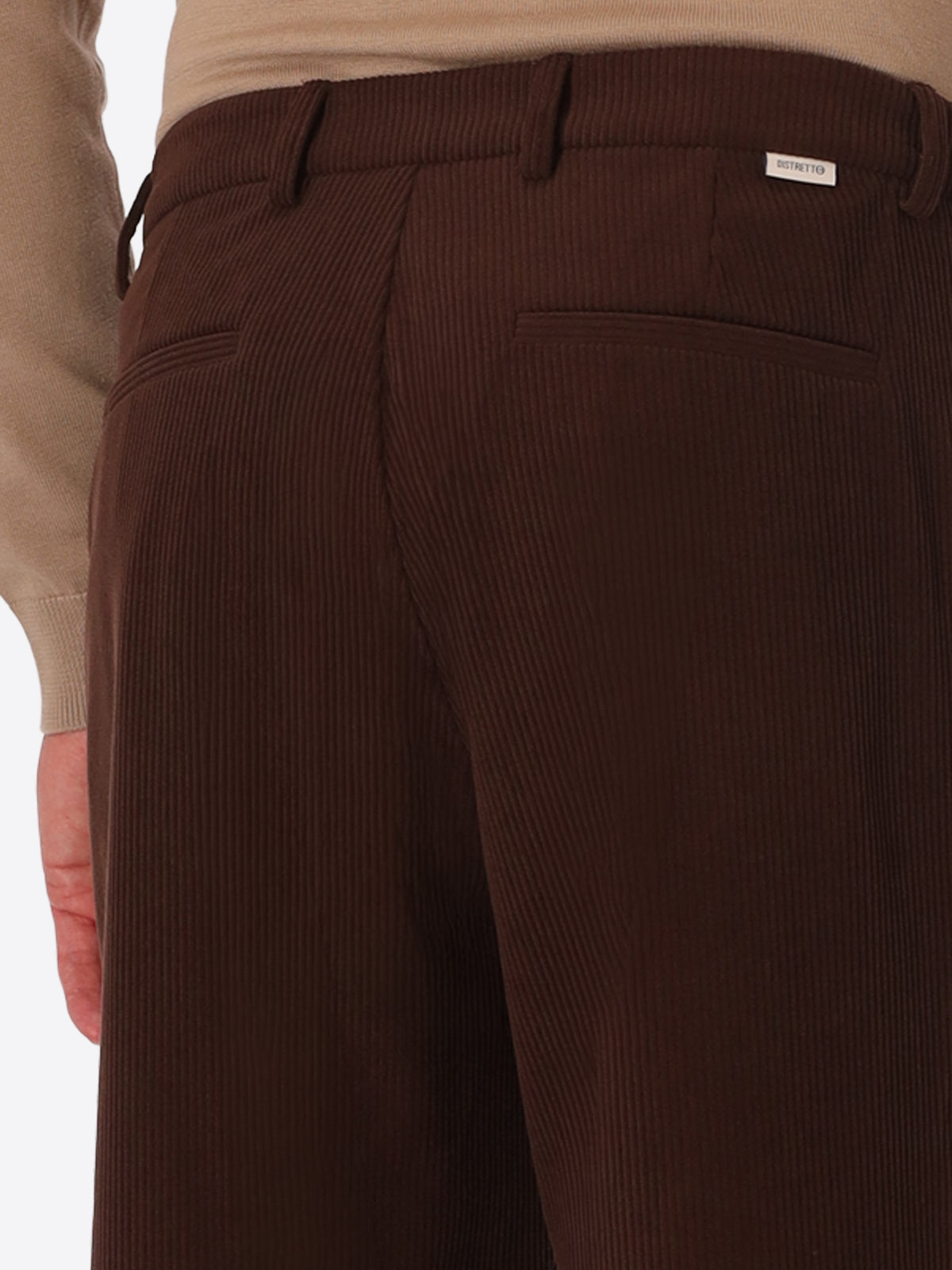 Rio Pences Leonardo Brown 1000-Stripe Super-Comfort Velvet Trousers - Close-Up Of The Back Pocket