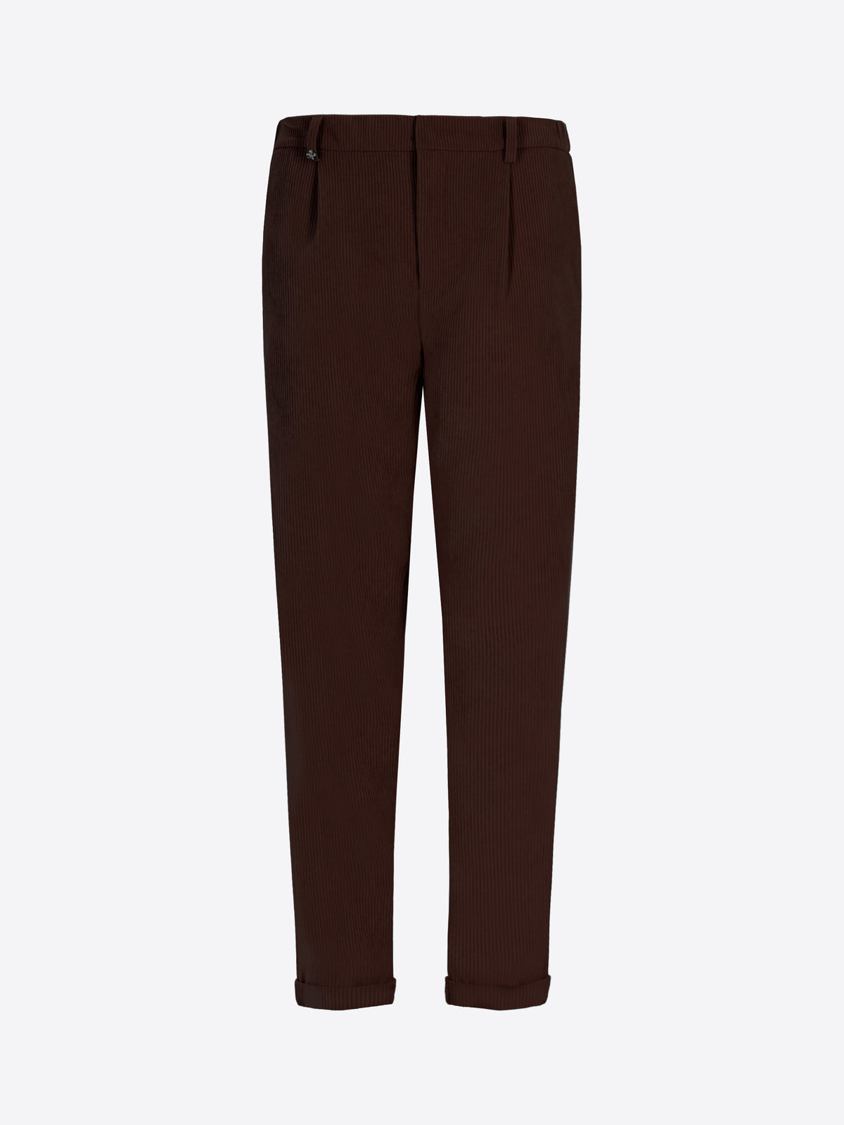 Distretto12 Rio Pences Leonardo Brown 1000-Stripe Super-Comfort Velvet Trousers - Product Still Life