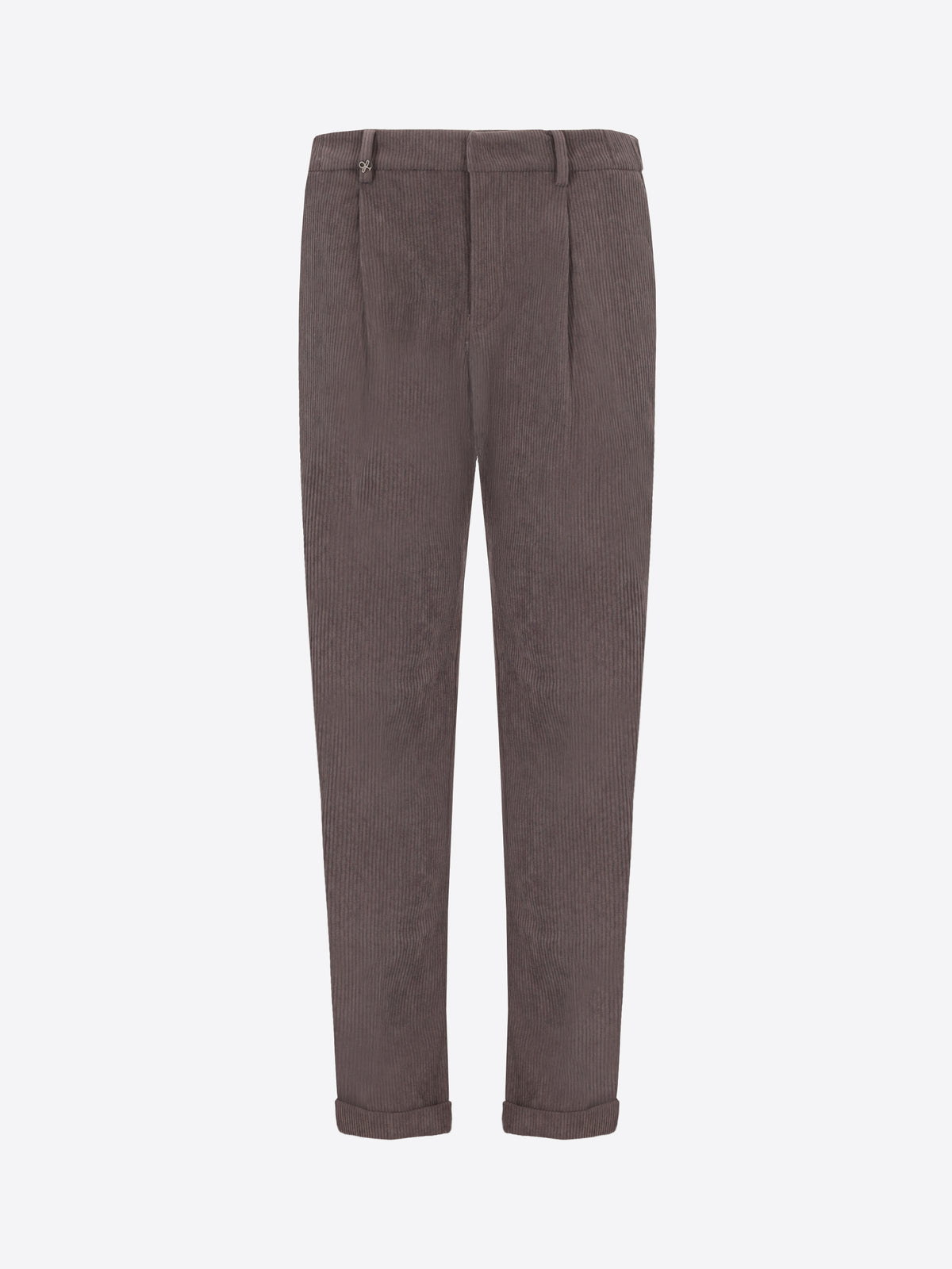 Distretto12 Rio Pences Leonardo Charcoal 1000-Stripe Super-Comfort Velvet Trousers - Product Still Life