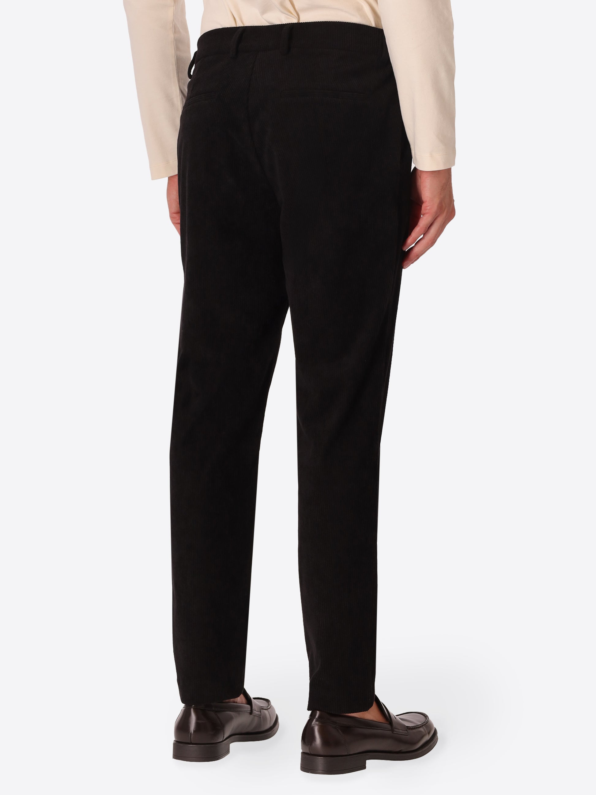 York Leonardo Black 1000-Stripe Super-Comfort Velvet Trousers - Model Back View