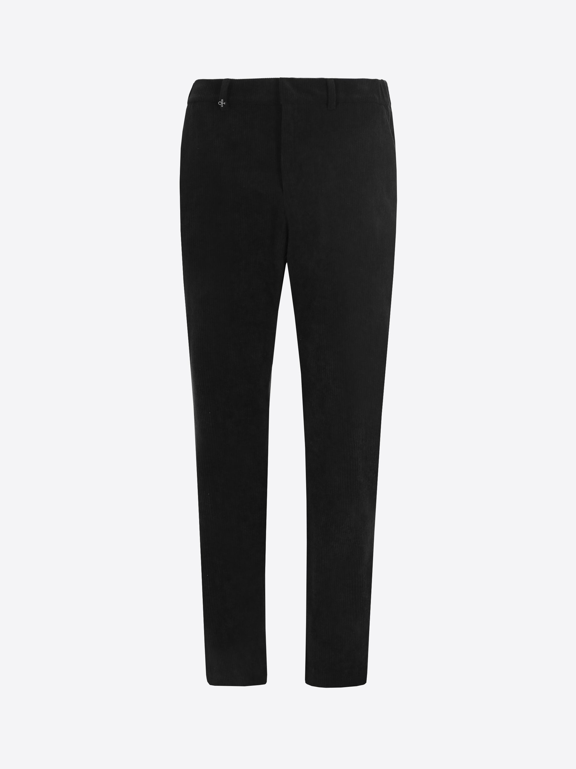 Distretto12 York Leonardo Black 1000-Stripe Super-Comfort Velvet Trousers - Product Still Life