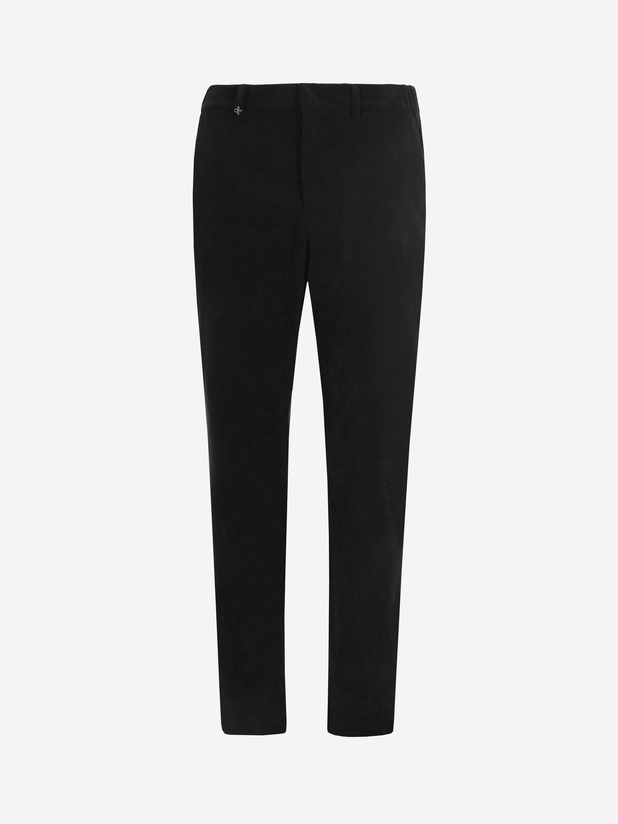 Distretto12 York Leonardo Black 1000-Stripe Super-Comfort Velvet Trousers - Product Still Life