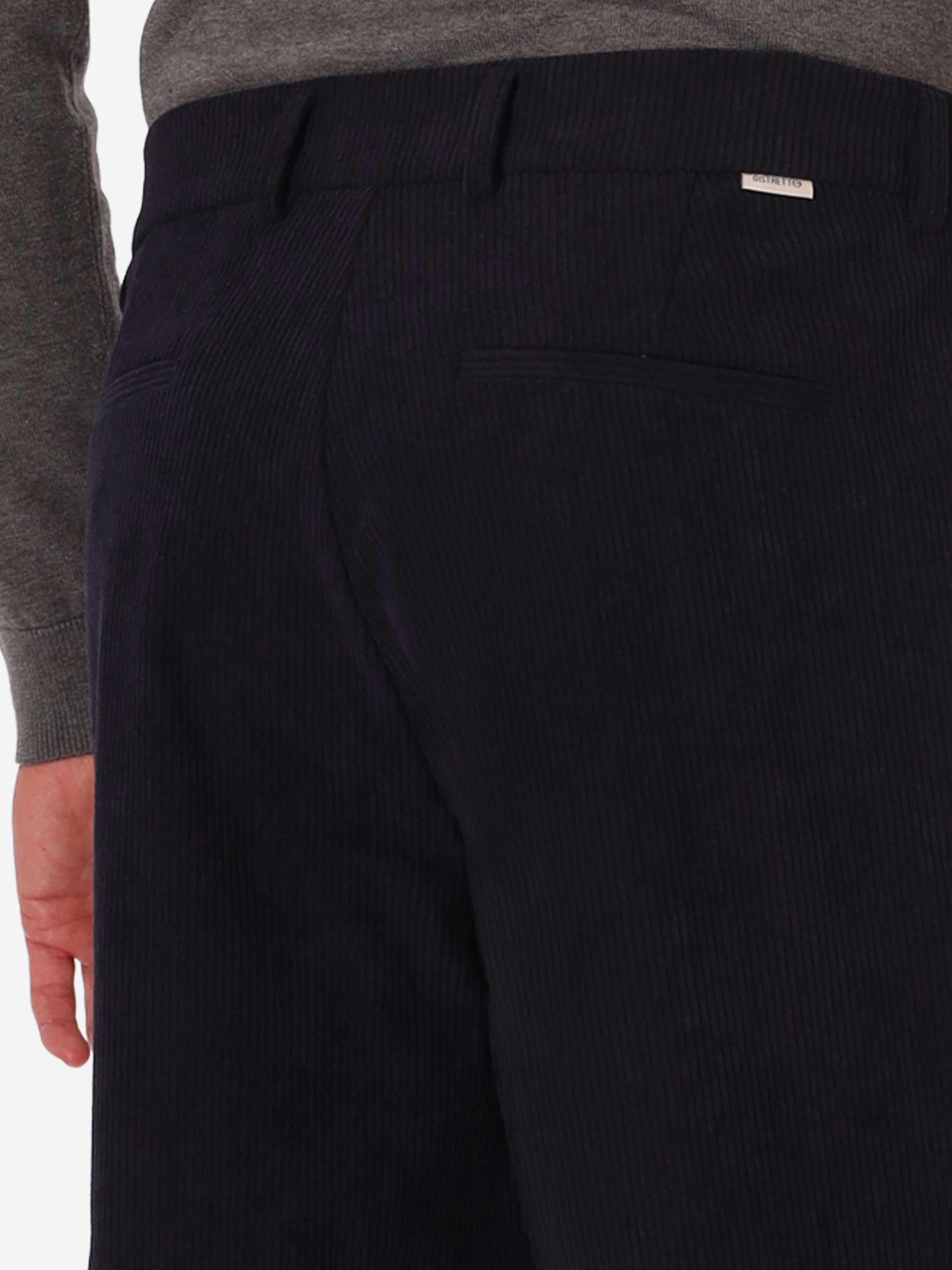 York Leonardo Blue 1000-Stripe Super-Comfort Velvet Trousers - Close-Up Of The Back Pocket