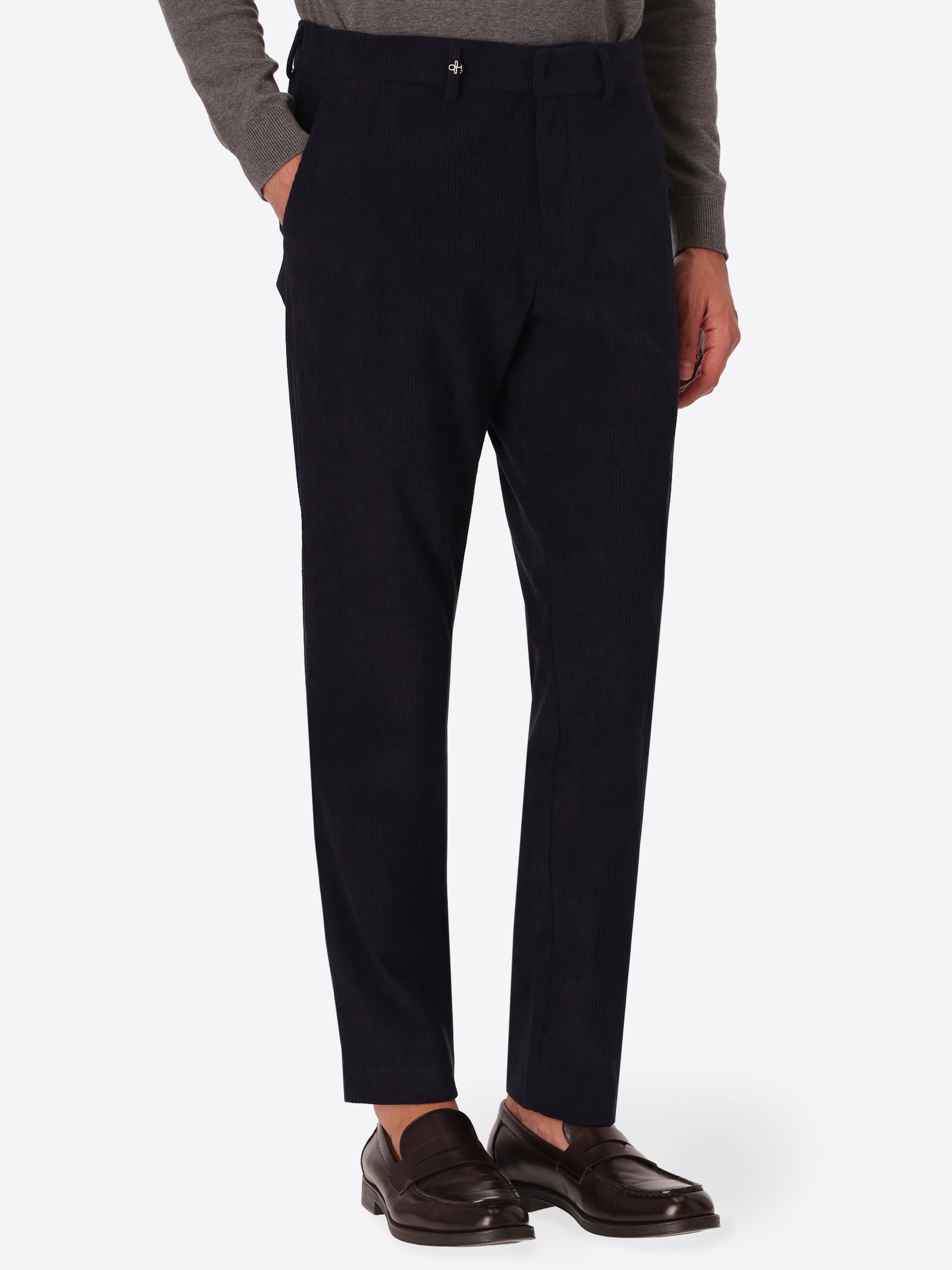 York Leonardo Blue 1000-Stripe Super-Comfort Velvet Trousers - Model Front View