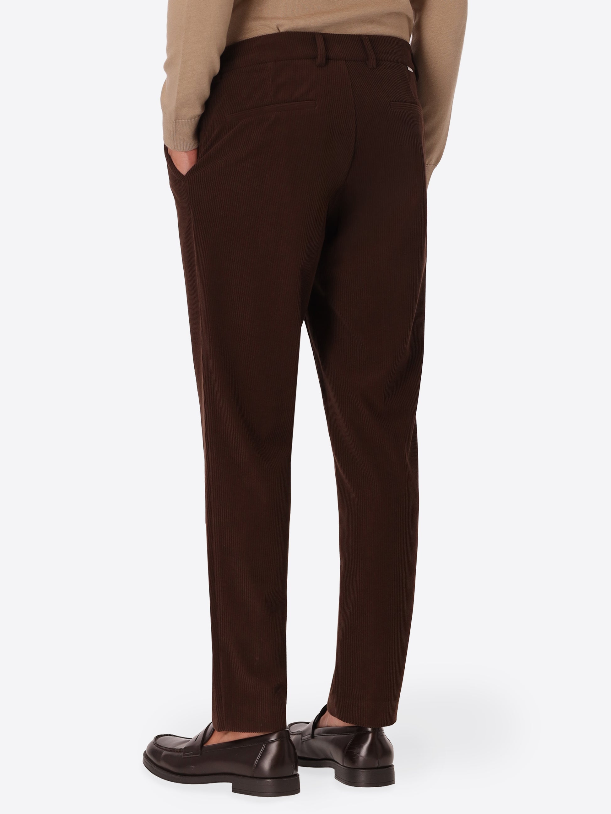 York Leonardo Brown 1000-Stripe Super-Comfort Velvet Trousers - Model Back View