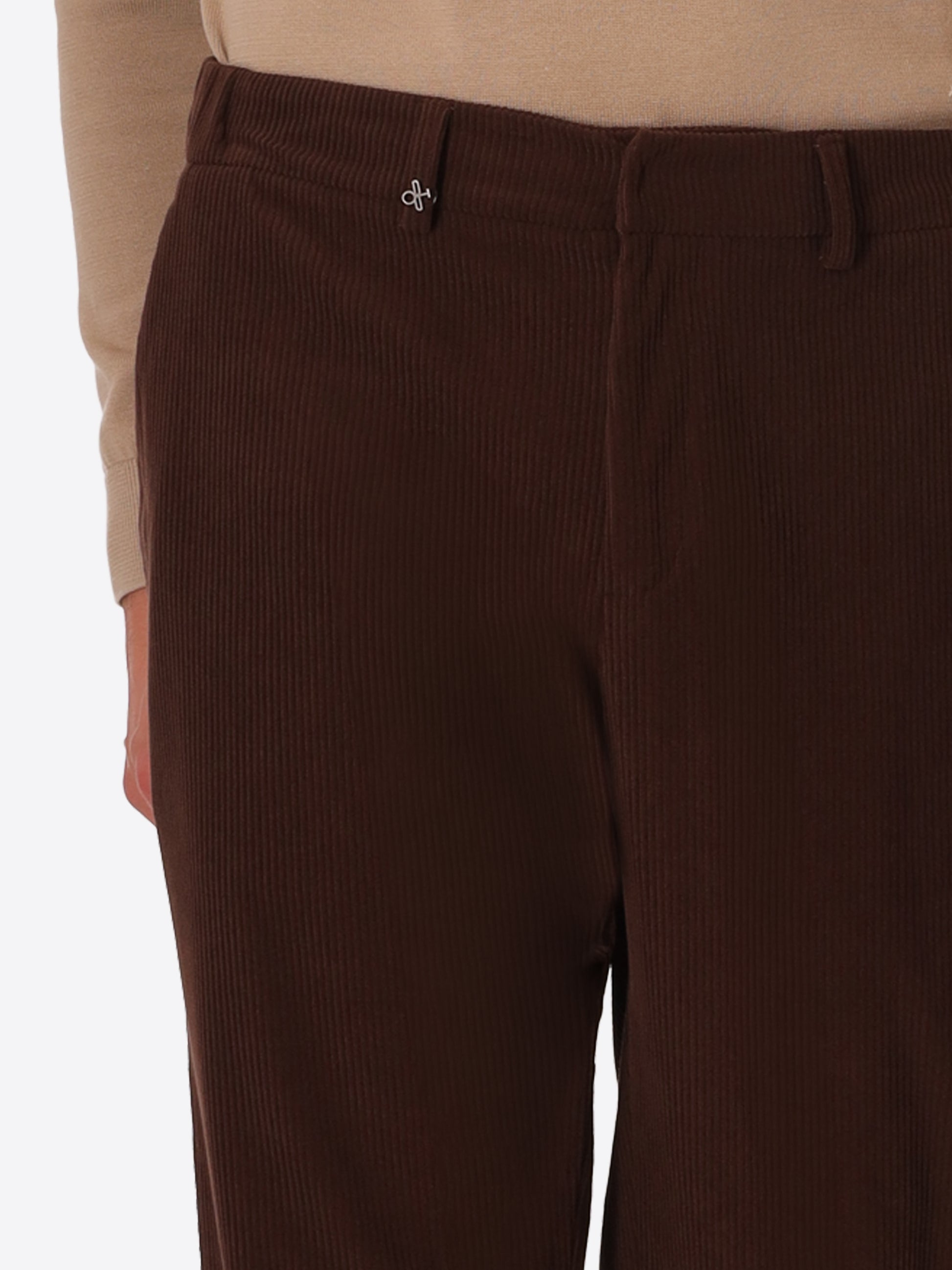 York Leonardo Brown 1000-Stripe Super-Comfort Velvet Trousers - Close-Up Of The Front Pocket