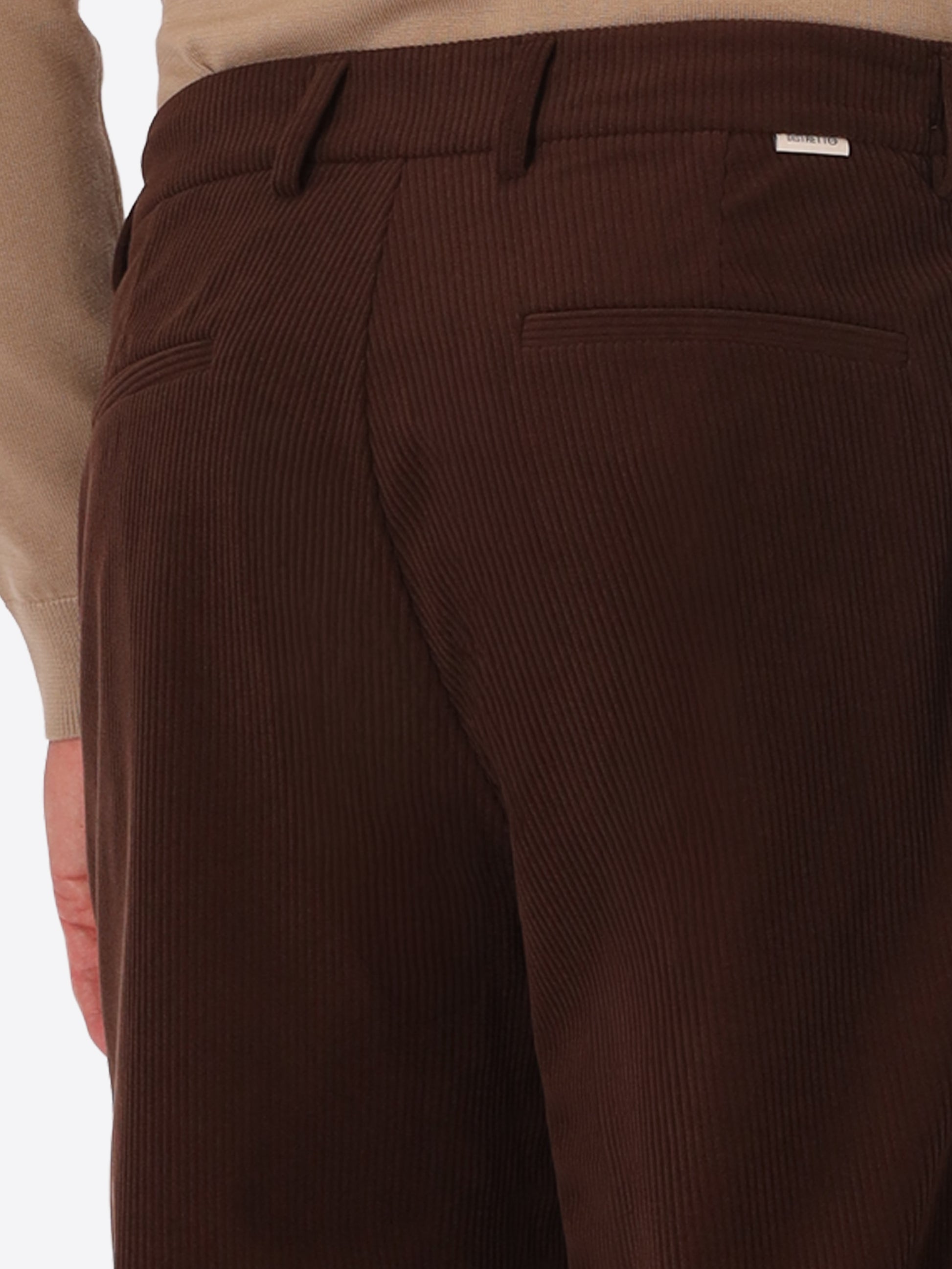 York Leonardo Brown 1000-Stripe Super-Comfort Velvet Trousers - Close-Up Of The Back Pocket