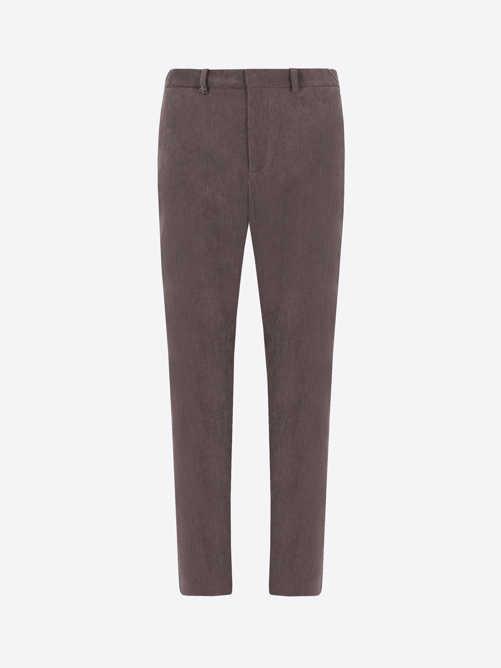 Distretto12 York Leonardo Charcoal 1000-Stripe Super-Comfort Velvet Trousers - Product Still Life