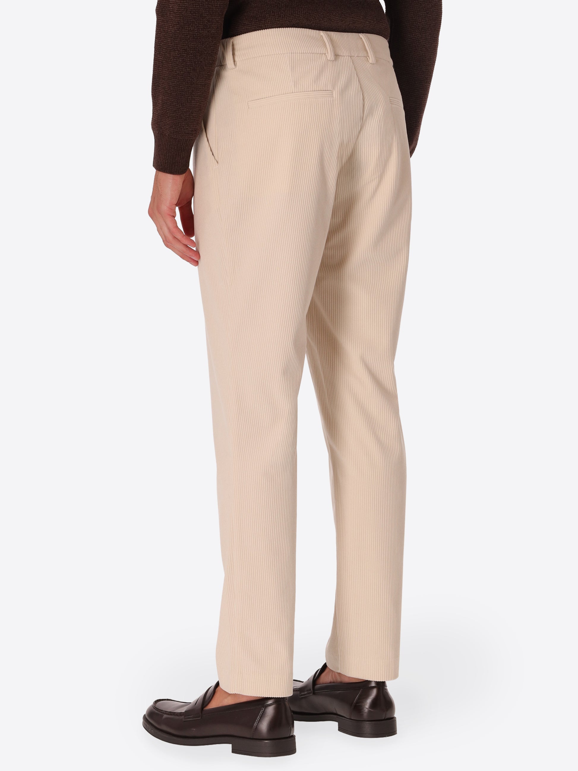 York Leonardo Off White 1000-Stripe Super-Comfort Velvet Trousers - Model Back View