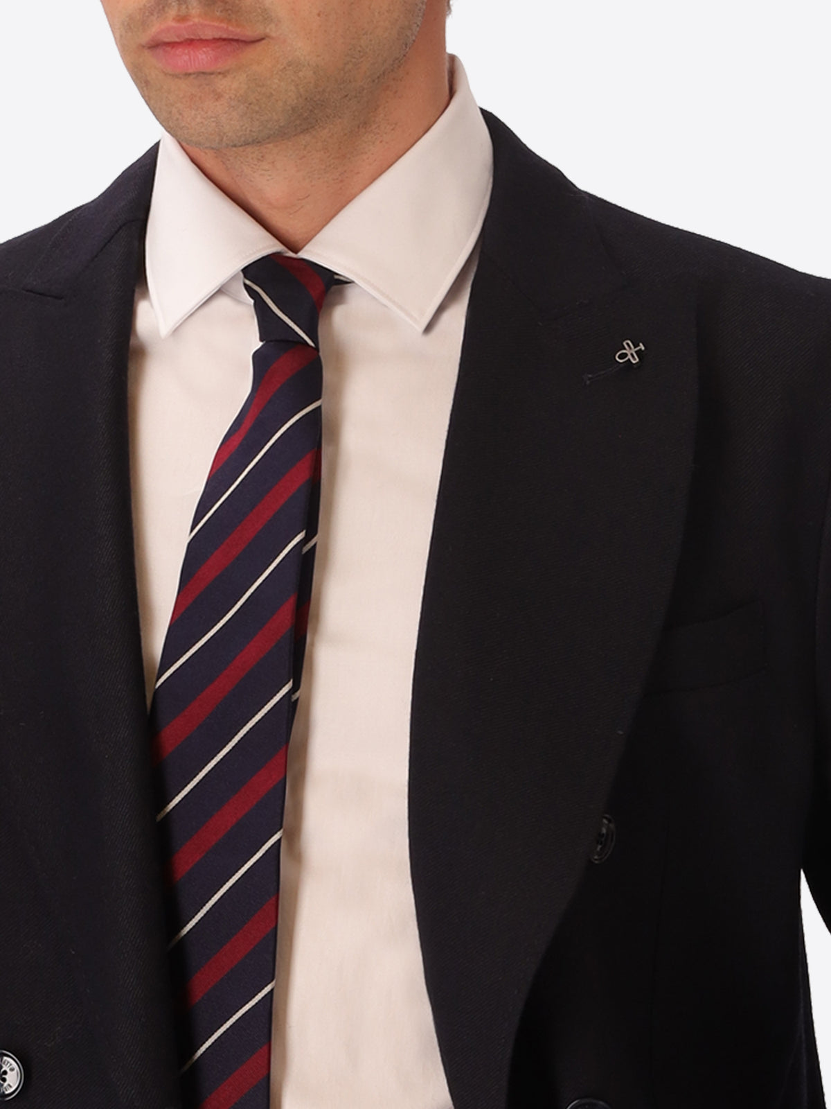 Tiziano Blue 100% Virgin Wool Double-Breasted Jacket - Close-Up Of The Collar