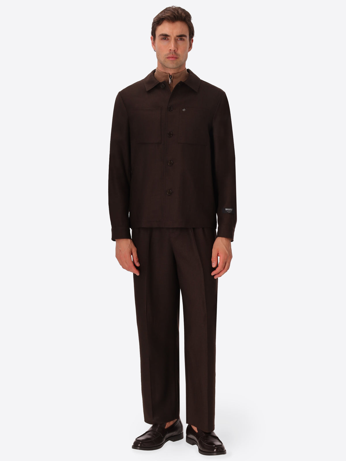 Tiziano Brown 100% Virgin Wool Shirt Jacket - Model Full Body Shot