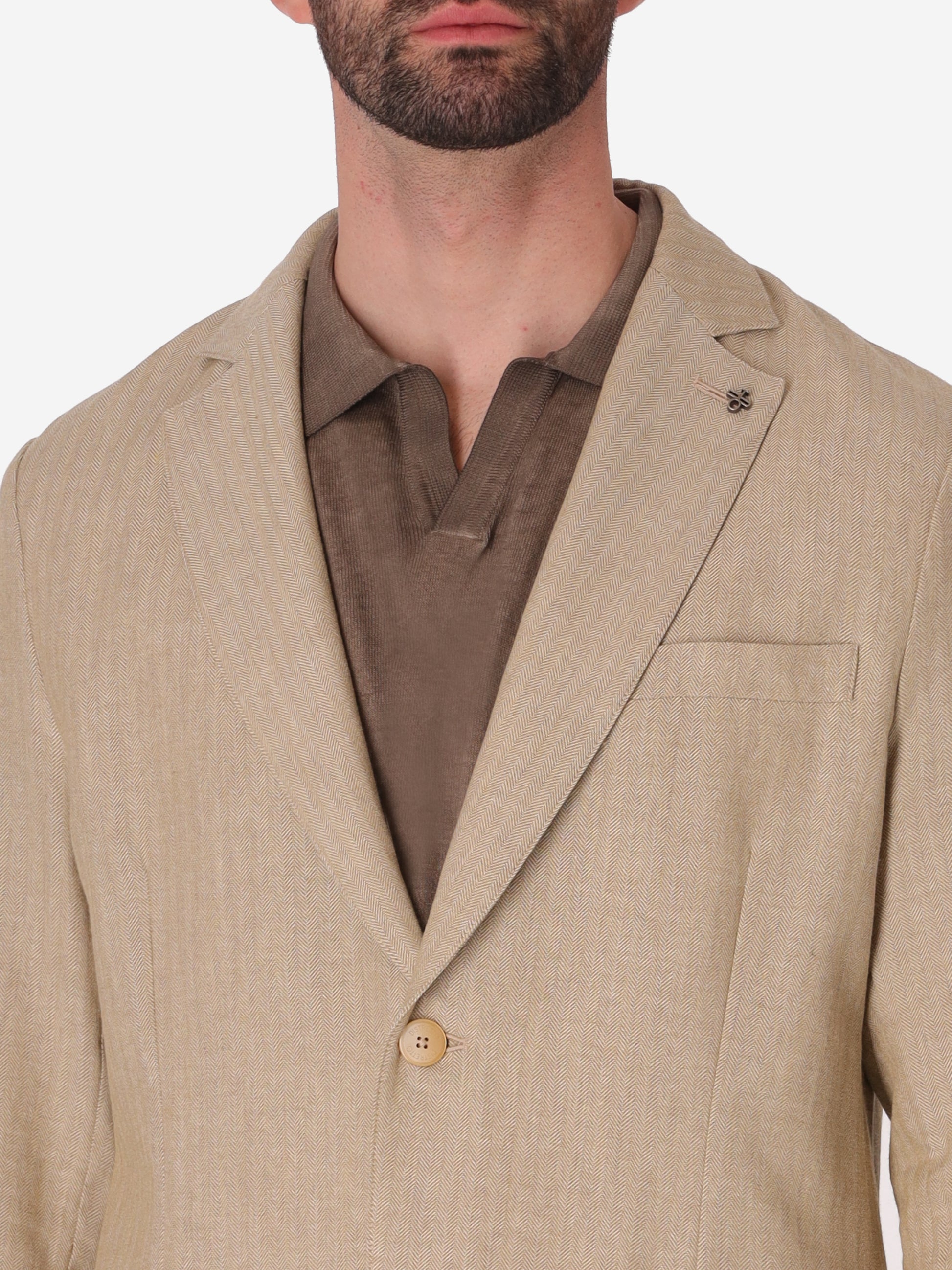 Jacket Trifoglio In Herringbone Pattern Lightweight Fabric
