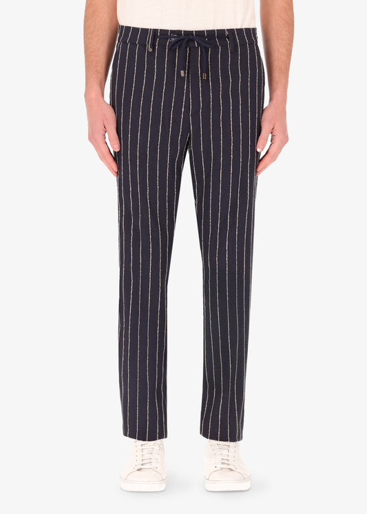 32" Pantalone Paco in Tessuto Stretch con Motivo a Righe in Rilievo