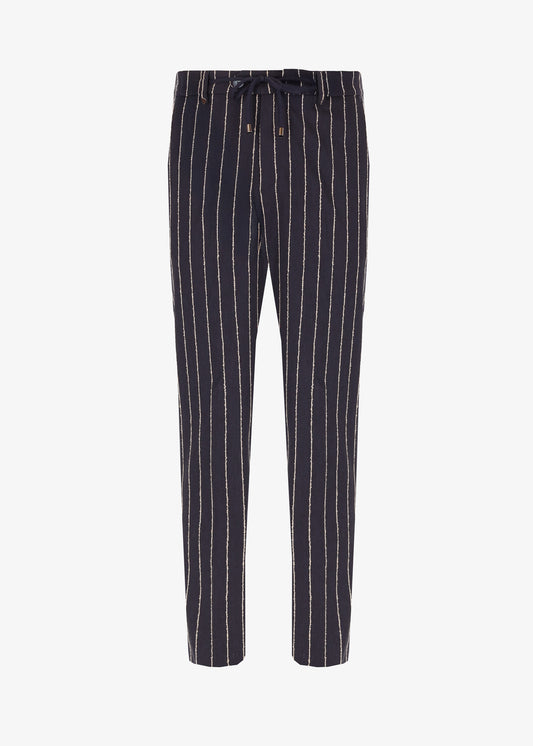 32" Pantalone Paco in Tessuto Stretch con Motivo a Righe in Rilievo