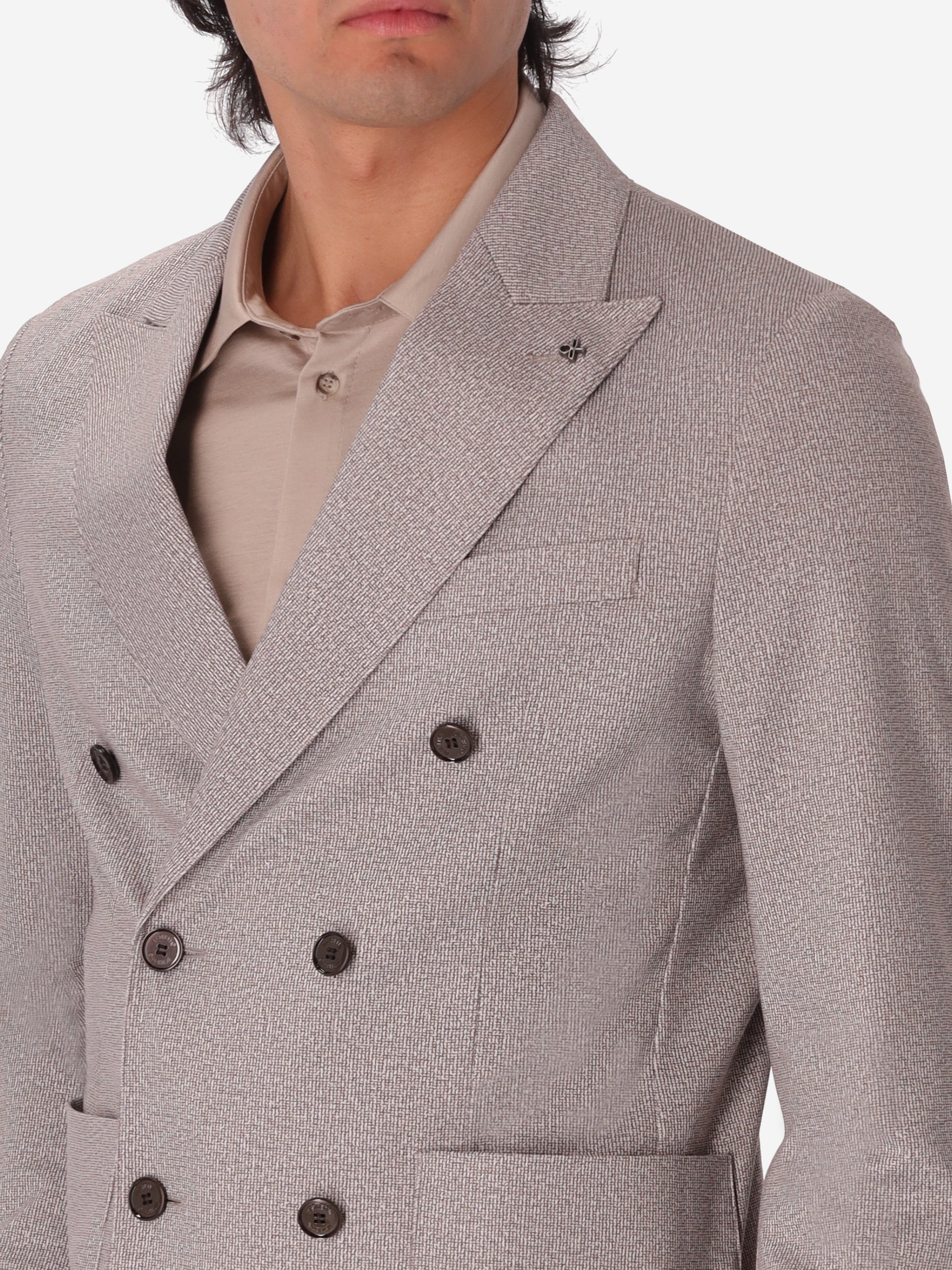 Double-Breasted Jacket Prezzemolo In Technical Jersey Gauze Texture Print Fabric