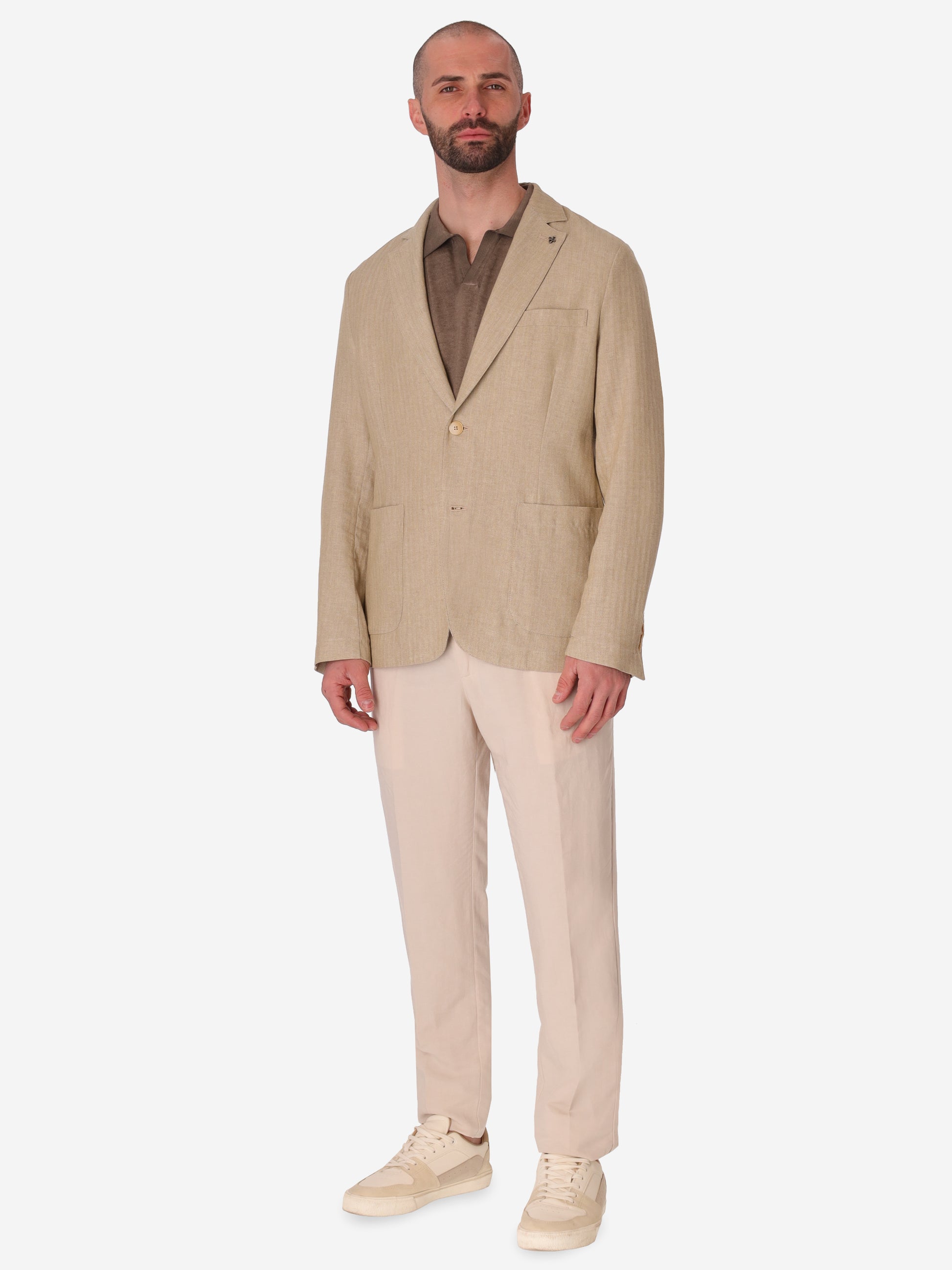 Jacket Trifoglio In Herringbone Pattern Lightweight Fabric