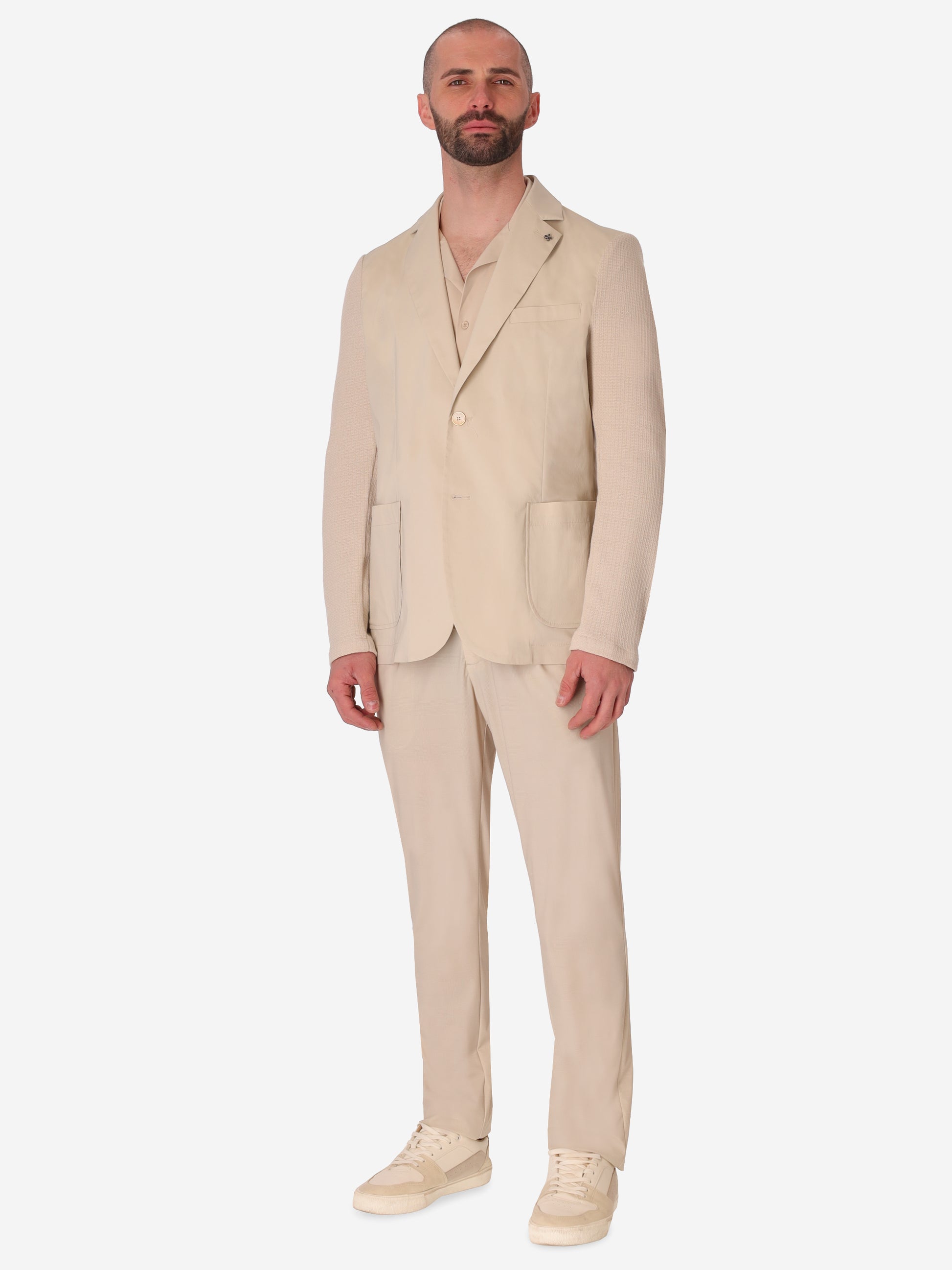 Giacca Orzo In Tessuto Misto Cotone Nylon Ultraleggero Con Maniche In Maglia