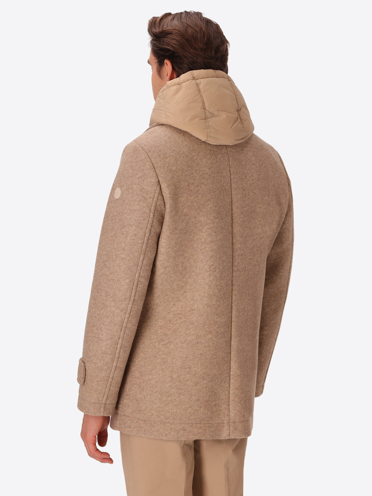 Boiled-Wool Peacoat Carlos with Detachable Bib