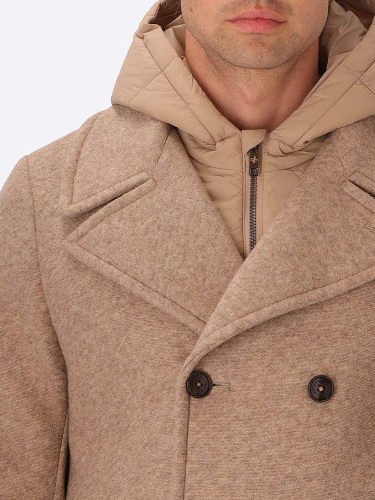 Boiled-Wool Peacoat Carlos with Detachable Bib