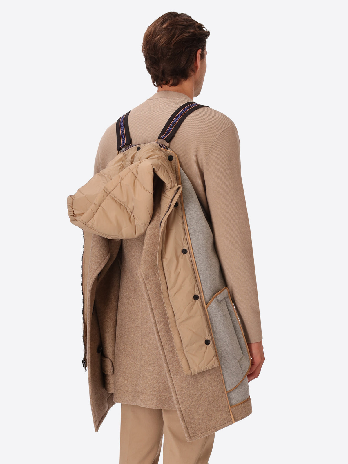 Boiled-Wool Peacoat Carlos with Detachable Bib