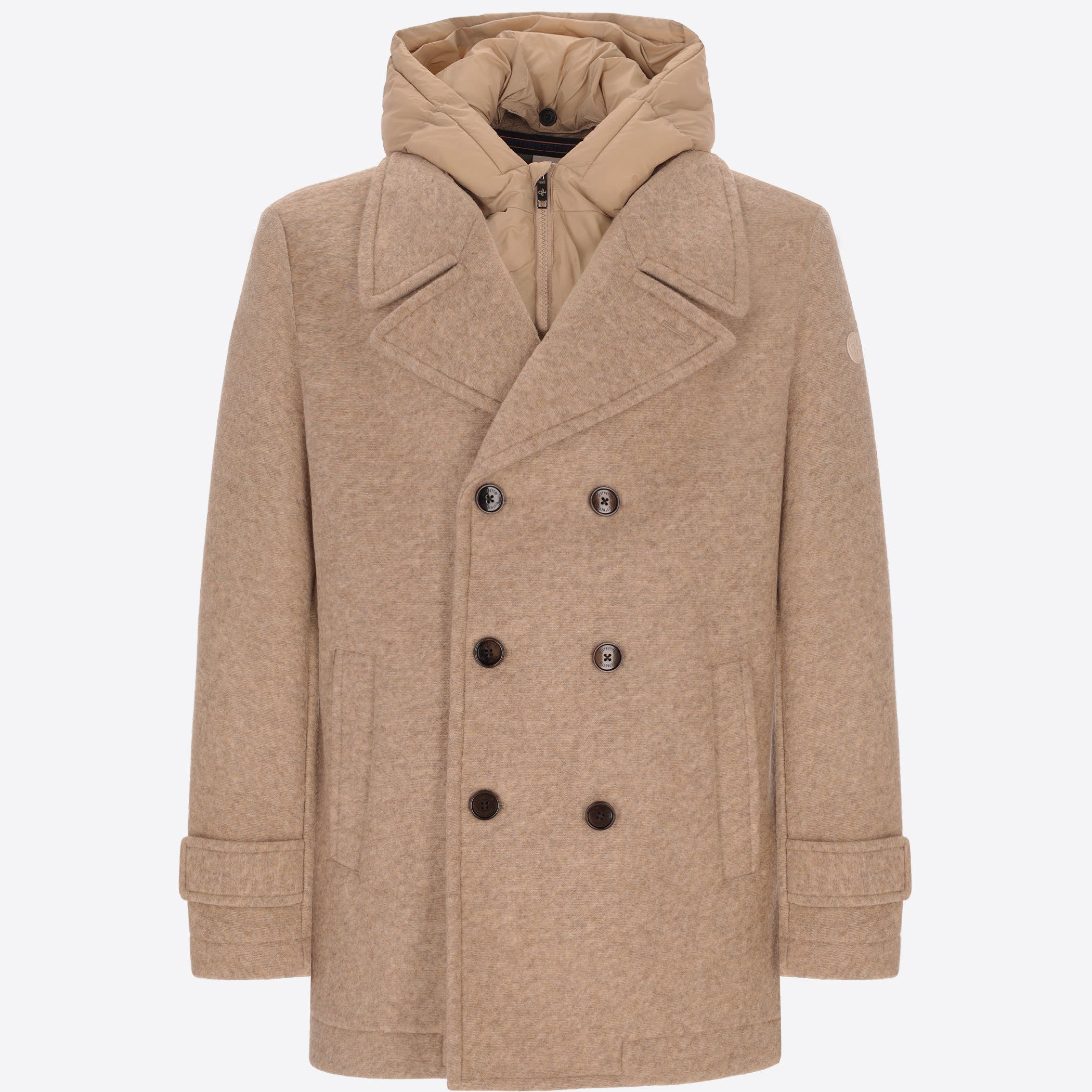 Boiled-Wool Peacoat Carlos with Detachable Bib