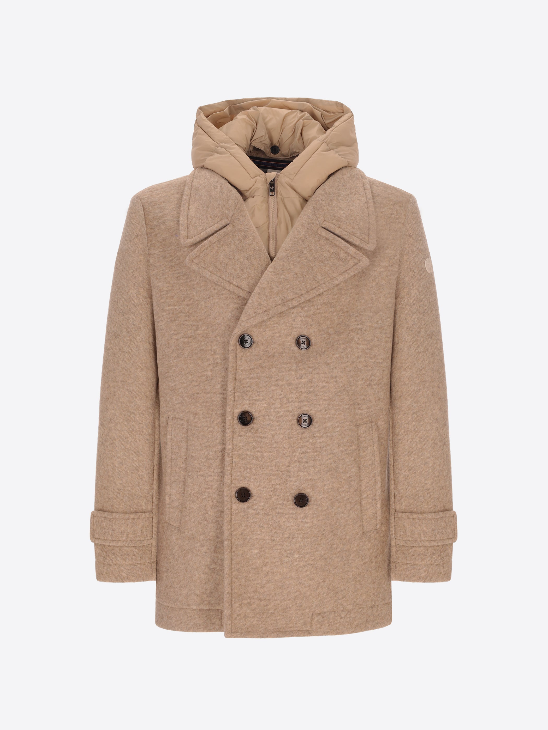 Boiled-Wool Peacoat Carlos with Detachable Bib