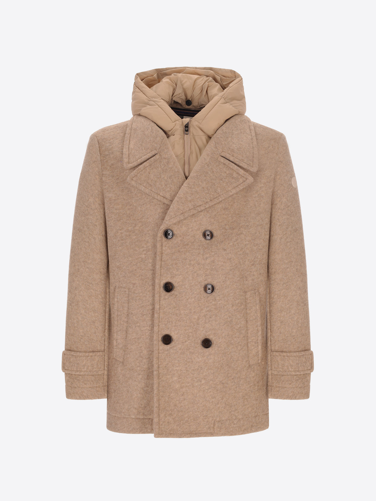 Boiled-Wool Peacoat Carlos with Detachable Bib
