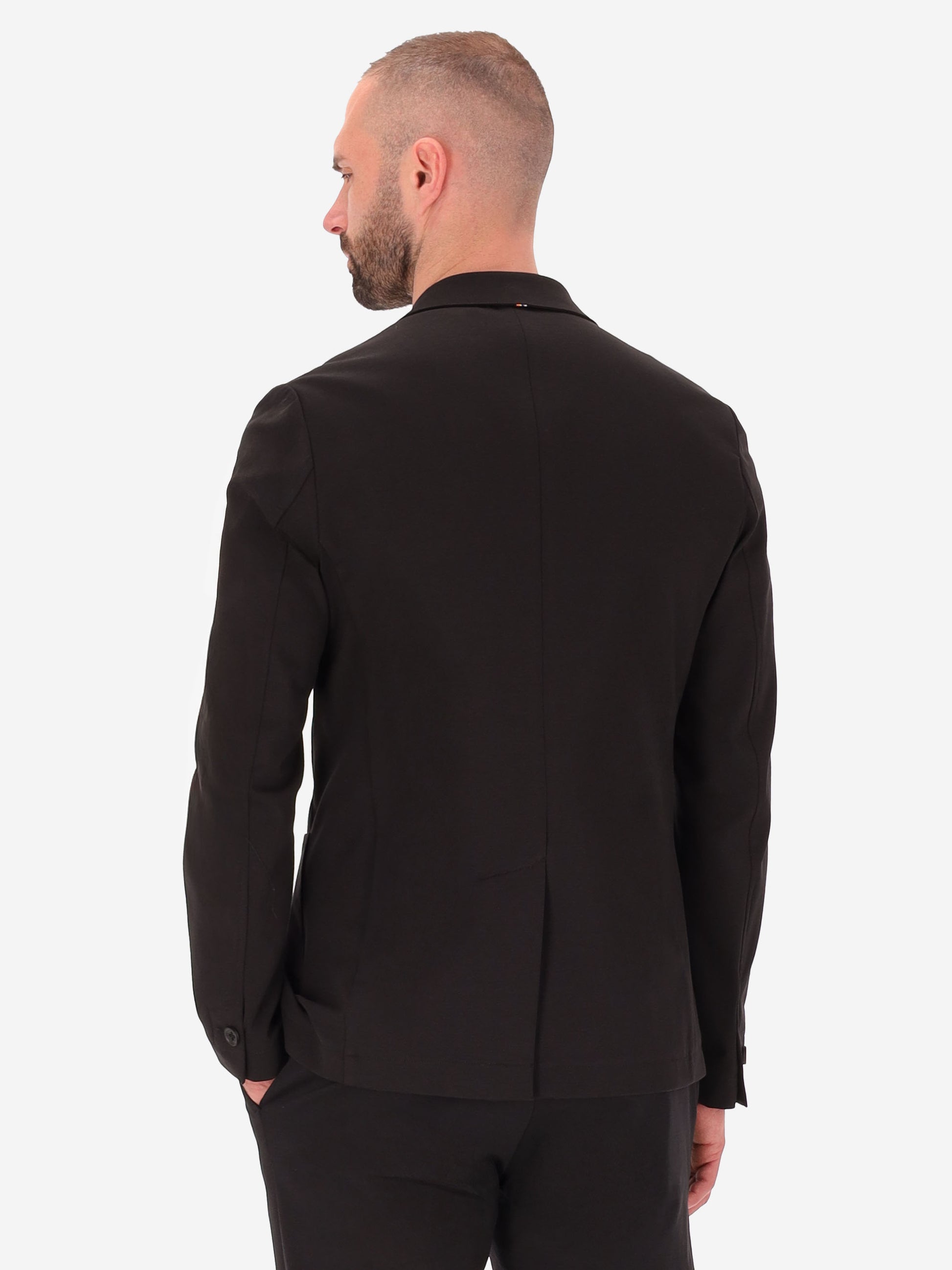 Technical Double-Breasted Jacket in Punto Milano Fabric