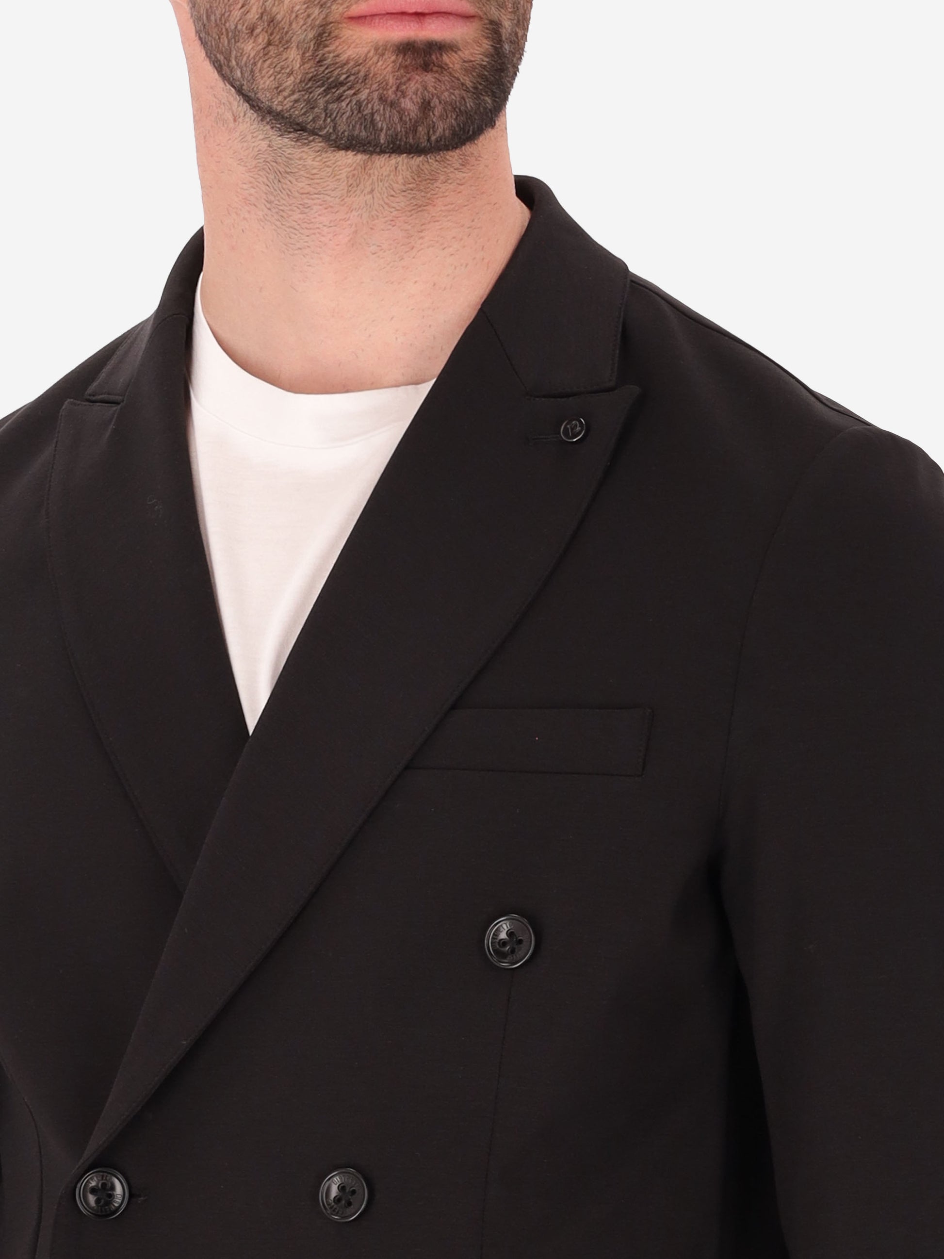 Technical Double-Breasted Jacket in Punto Milano Fabric