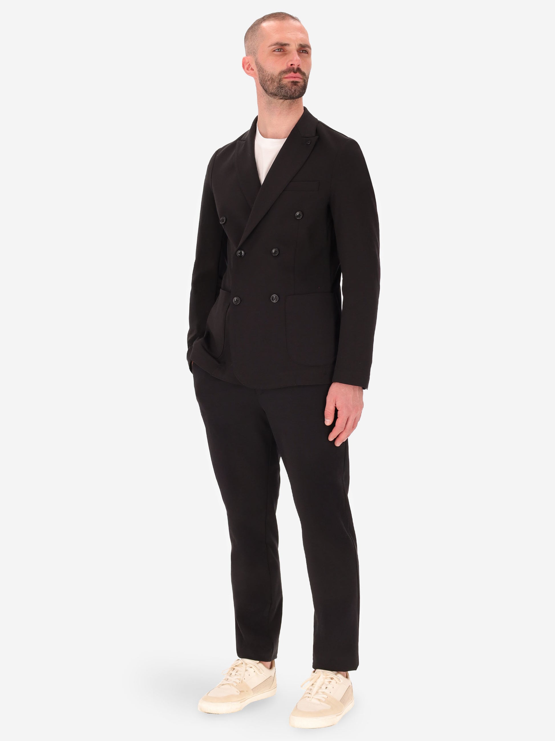 Technical Double-Breasted Jacket in Punto Milano Fabric