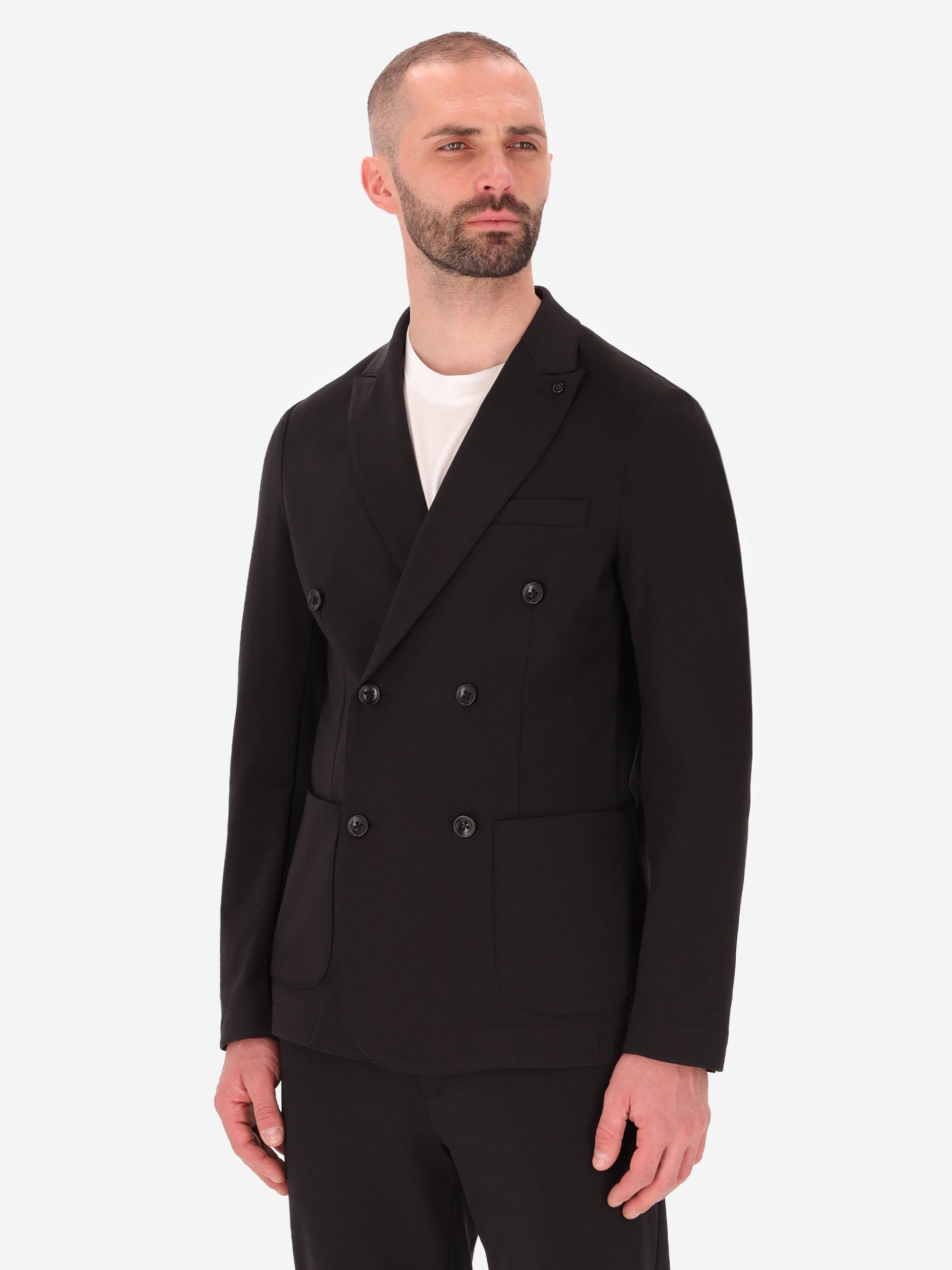 Technical Double-Breasted Jacket in Punto Milano Fabric